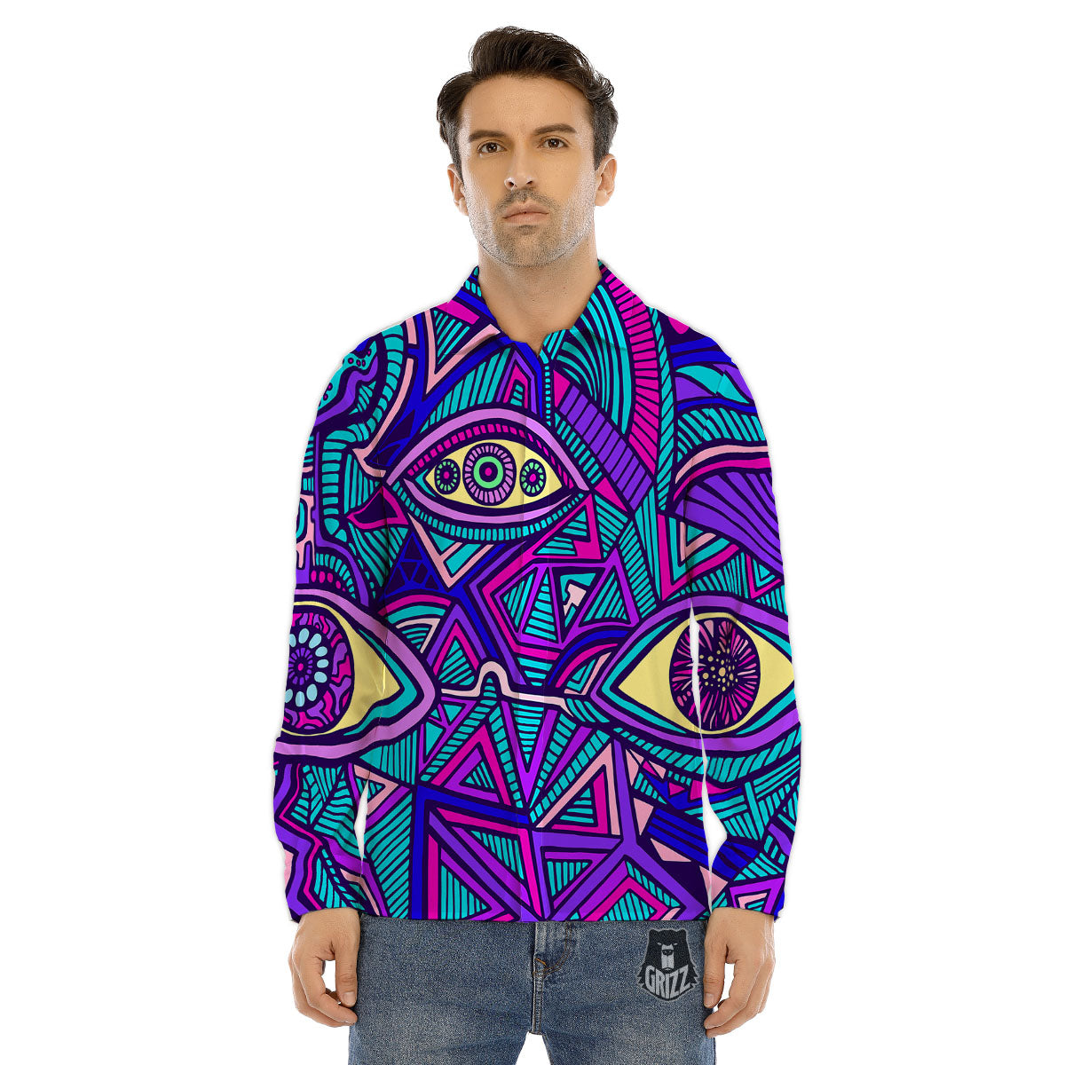 Trippy Ethnic Psychedelic Print Men's Dress Shirts-grizzshop