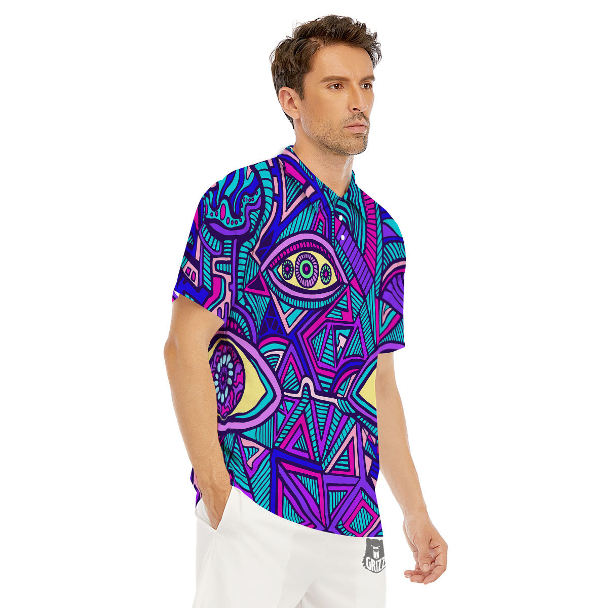 Trippy Ethnic Psychedelic Print Men's Golf Shirts-grizzshop