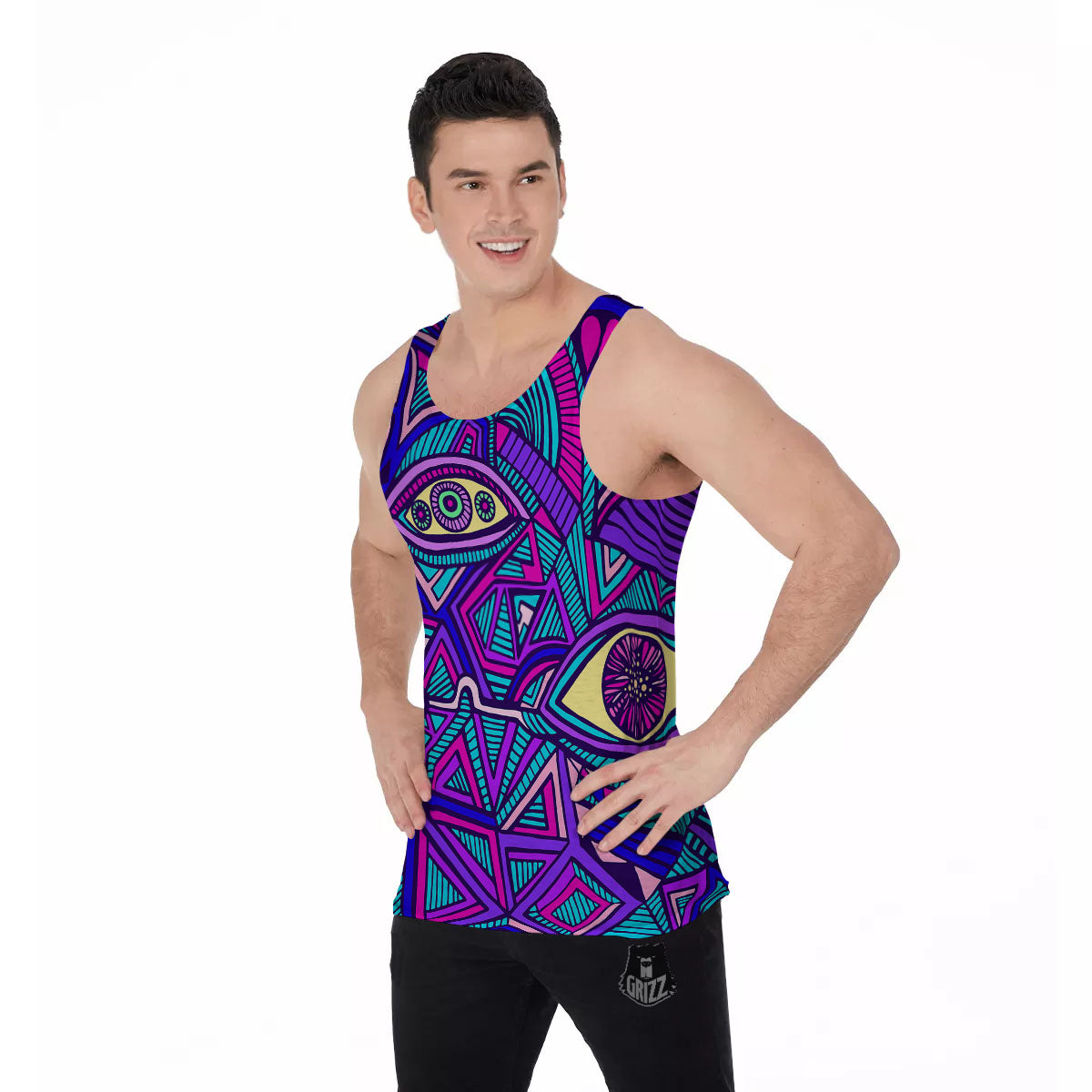 Trippy Ethnic Psychedelic Print Men's Tank Top-grizzshop