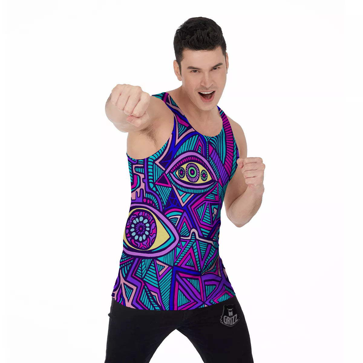 Trippy Ethnic Psychedelic Print Men's Tank Top-grizzshop