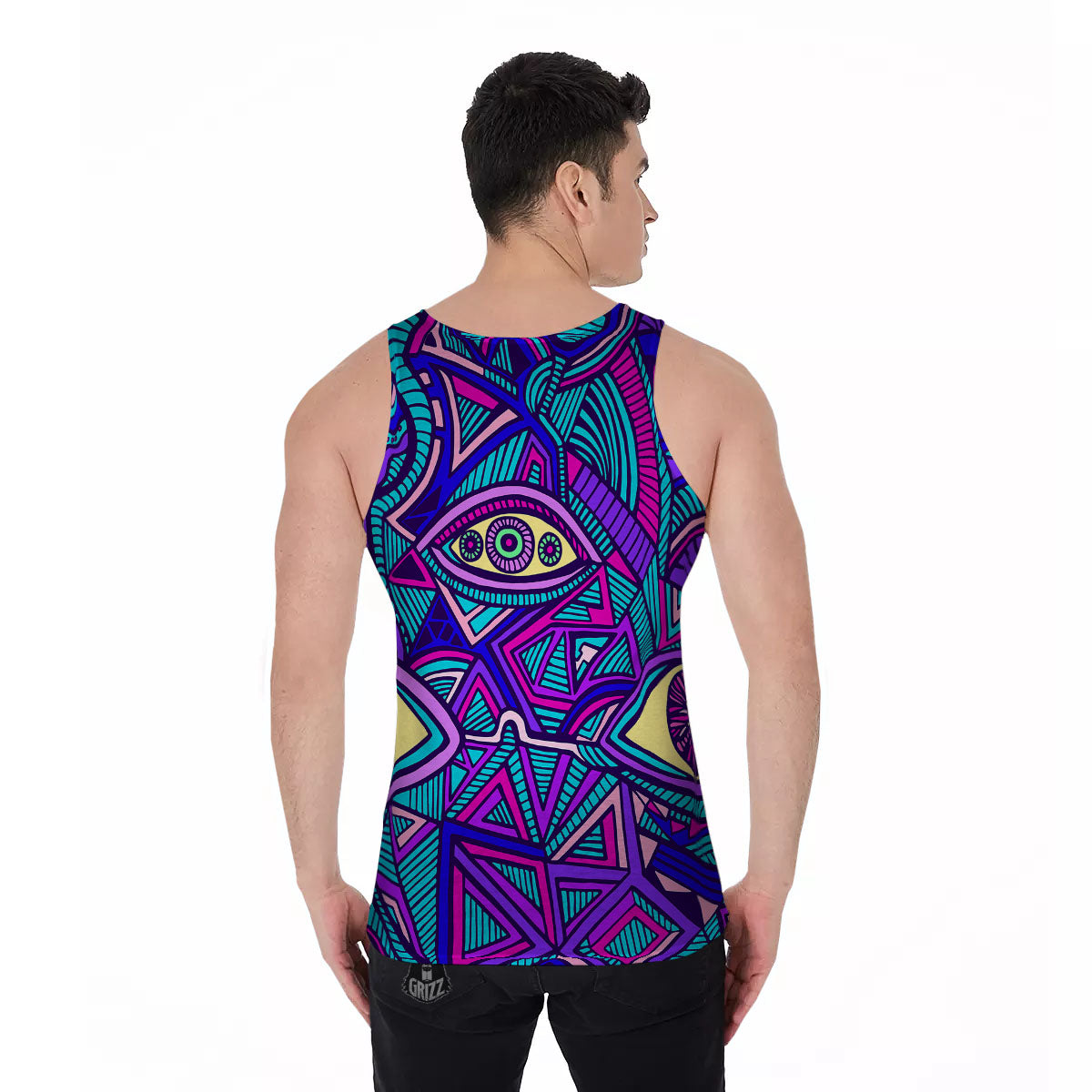 Trippy Ethnic Psychedelic Print Men's Tank Top-grizzshop
