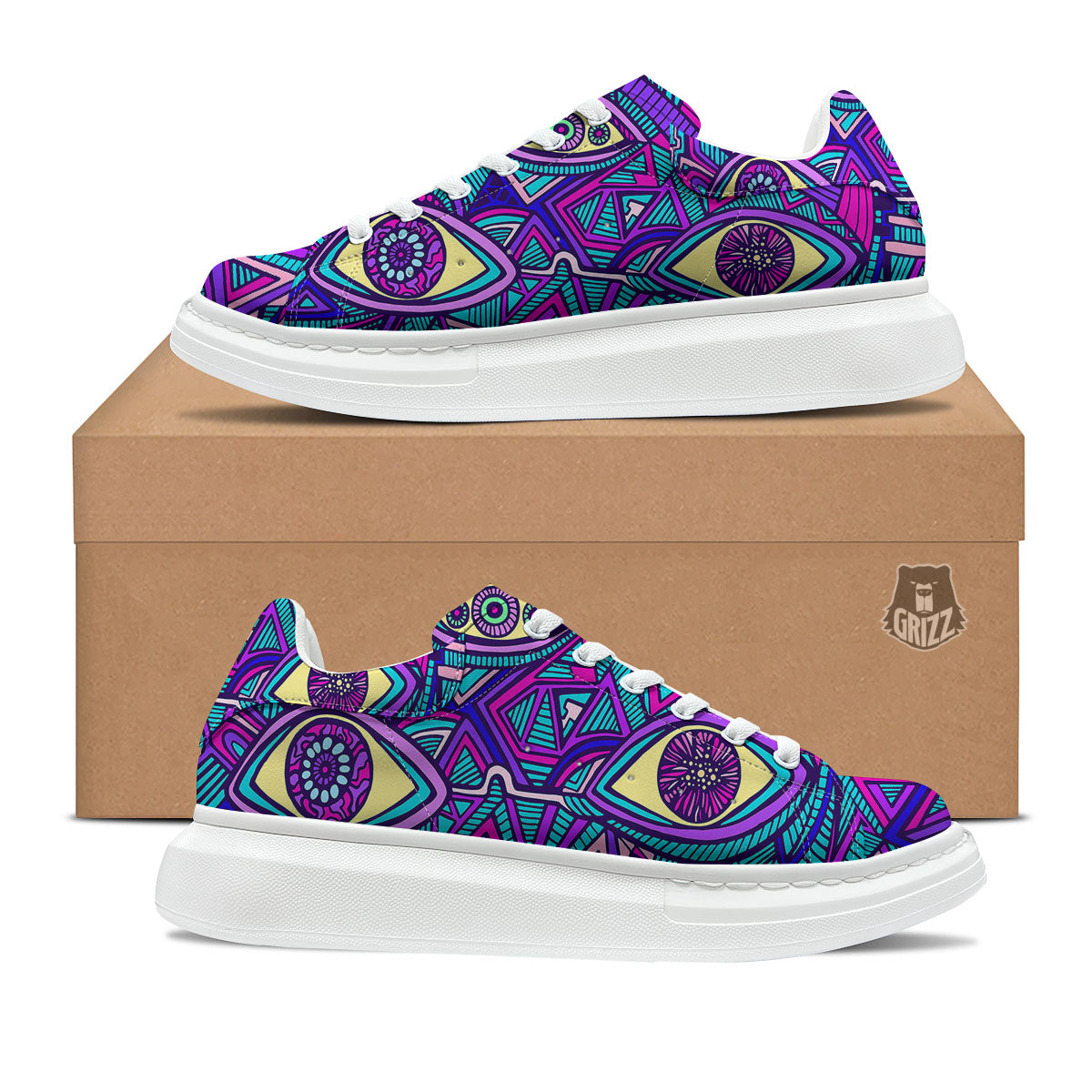Trippy Ethnic Psychedelic Print Platform Shoes-grizzshop