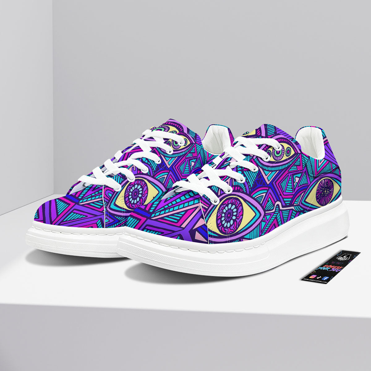 Trippy Ethnic Psychedelic Print Platform Shoes-grizzshop