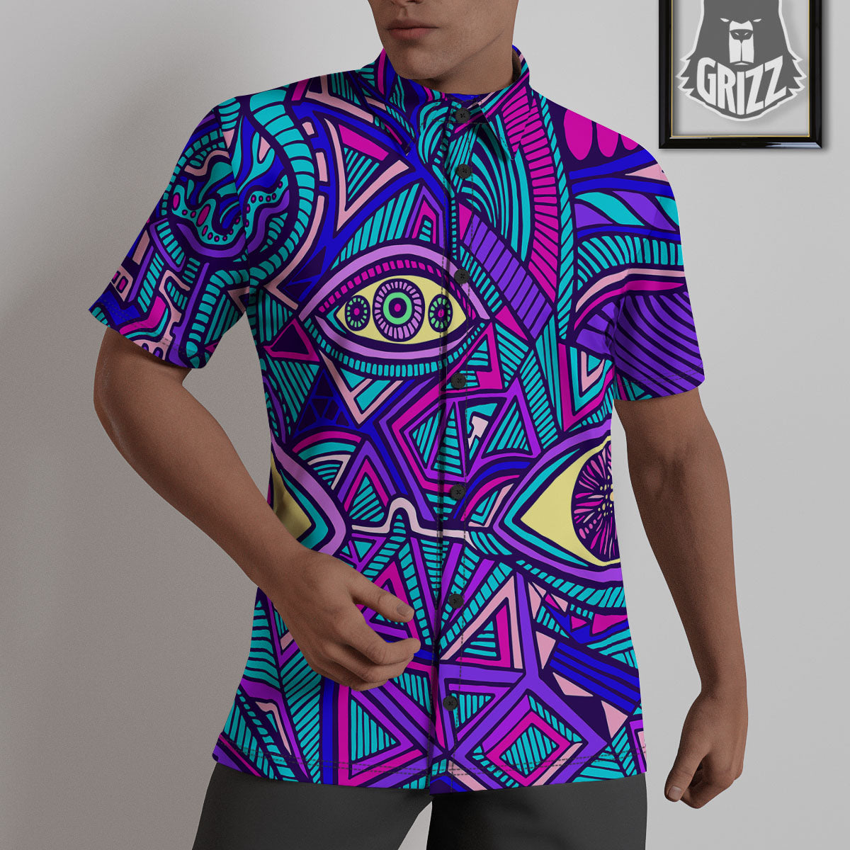 Trippy Ethnic Psychedelic Print Untucked Shirts-grizzshop