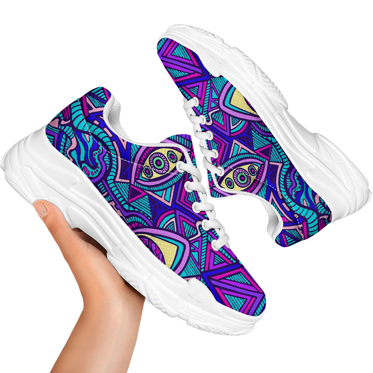 Trippy Ethnic Psychedelic Print White Chunky Shoes-grizzshop