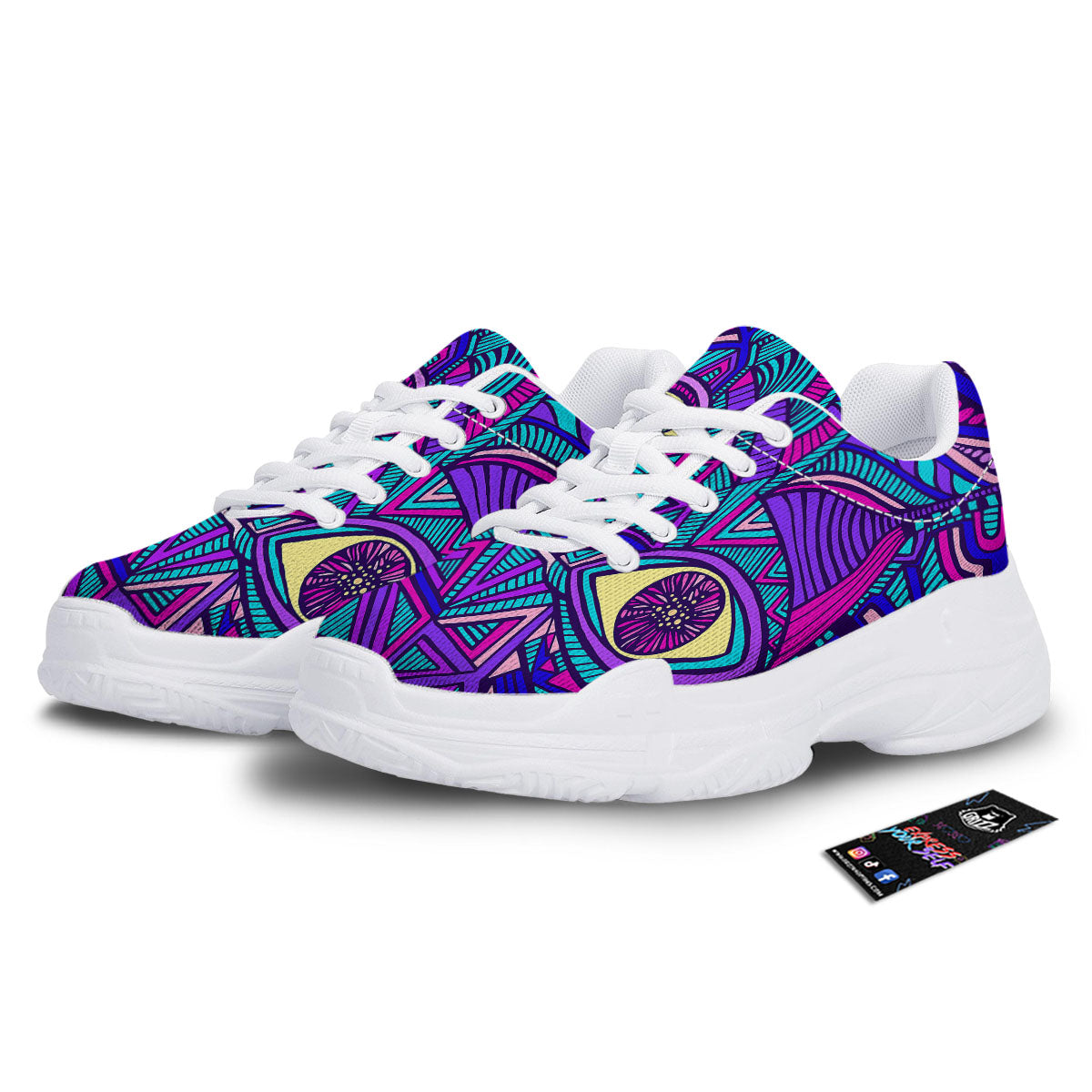 Trippy Ethnic Psychedelic Print White Chunky Shoes-grizzshop