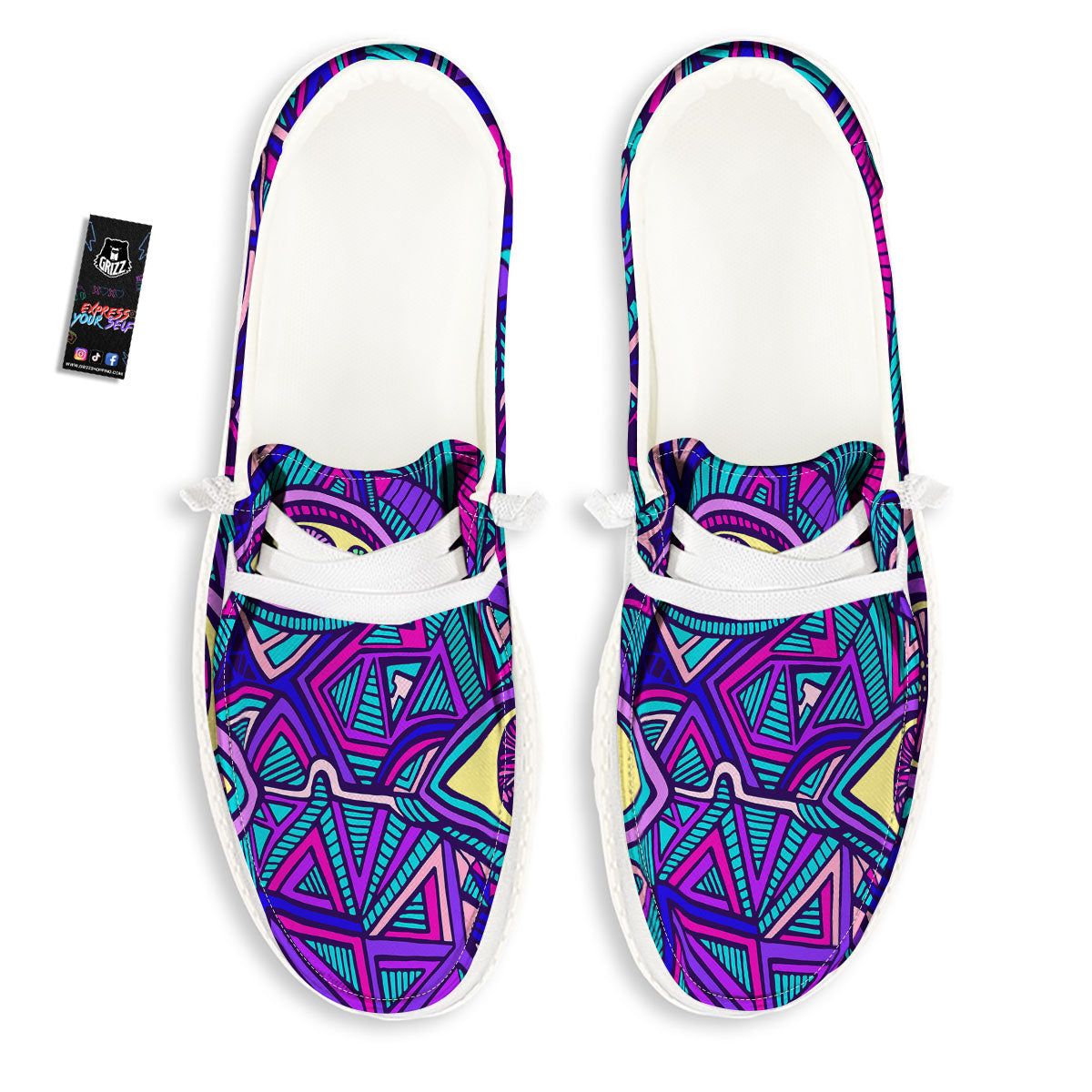Trippy Ethnic Psychedelic Print White Loafers-grizzshop
