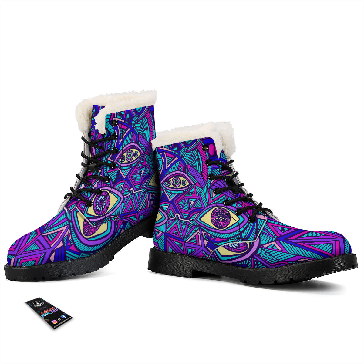 Trippy Ethnic Psychedelic Print Winter Boots-grizzshop
