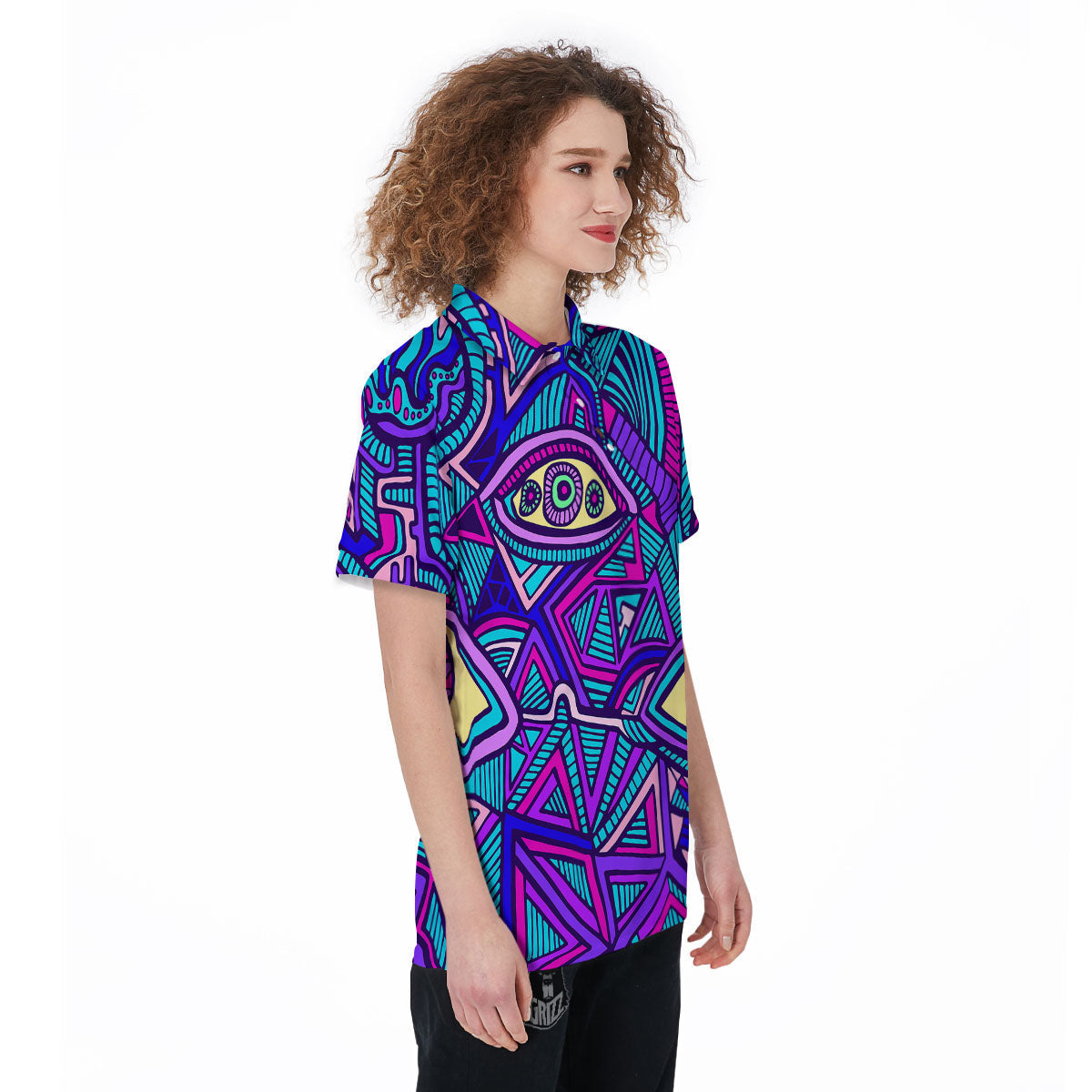 Trippy Ethnic Psychedelic Print Women's Golf Shirts-grizzshop