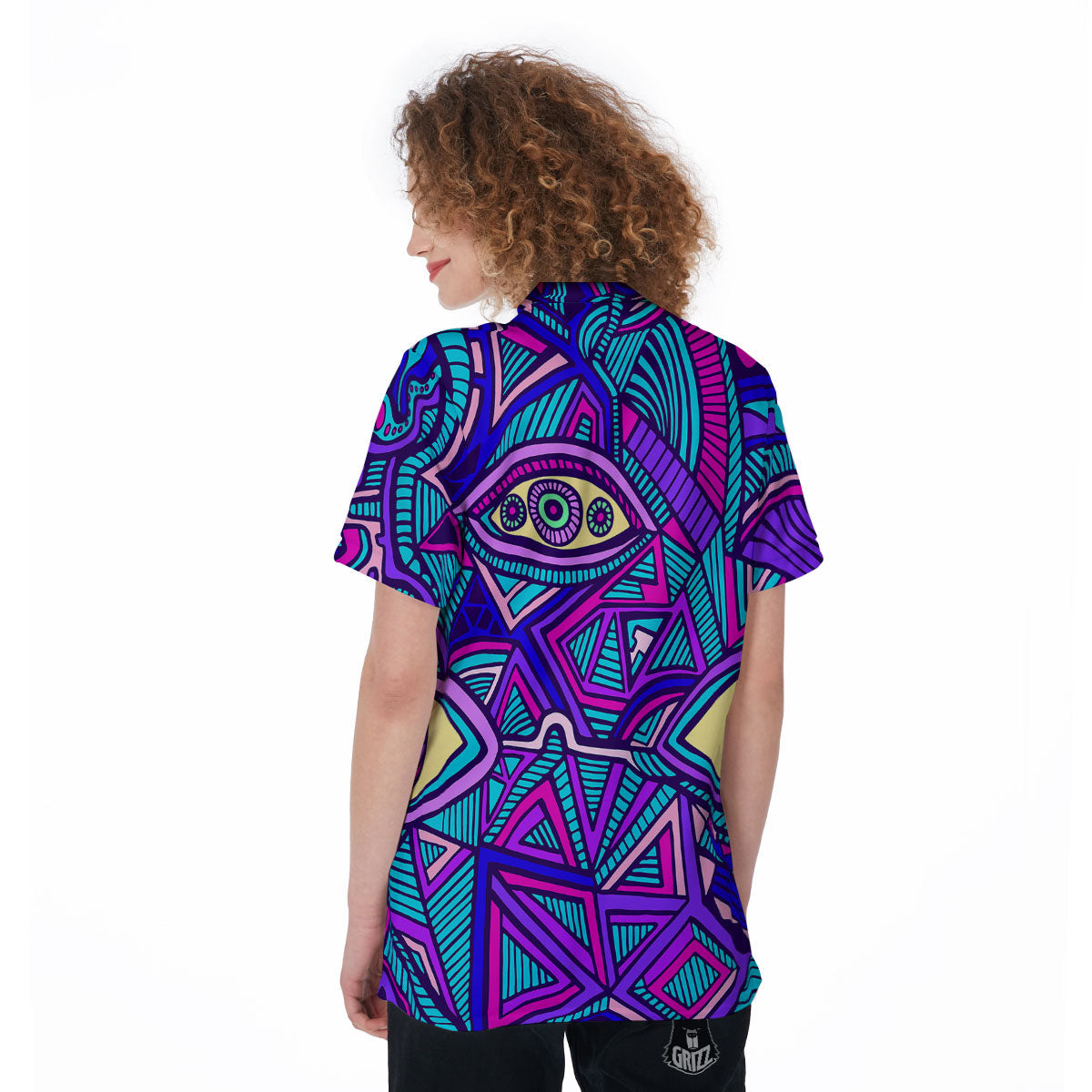 Trippy Ethnic Psychedelic Print Women's Golf Shirts-grizzshop