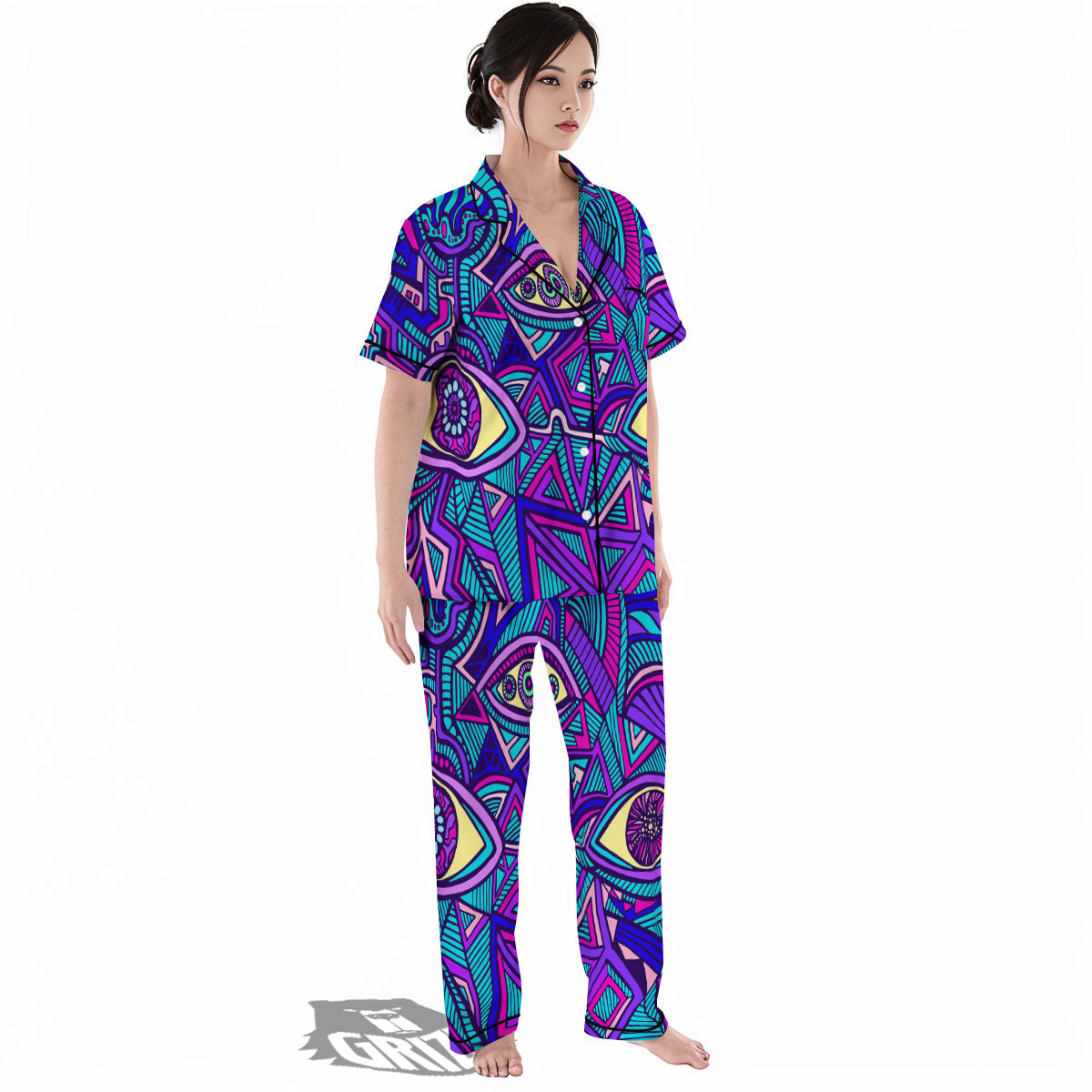 Trippy Ethnic Psychedelic Print Women's Pajamas Set-grizzshop