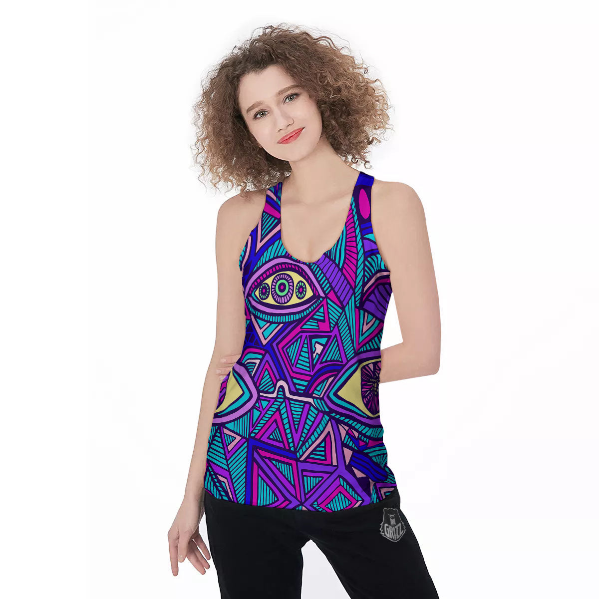Trippy Ethnic Psychedelic Print Women's Racerback Tank Top-grizzshop