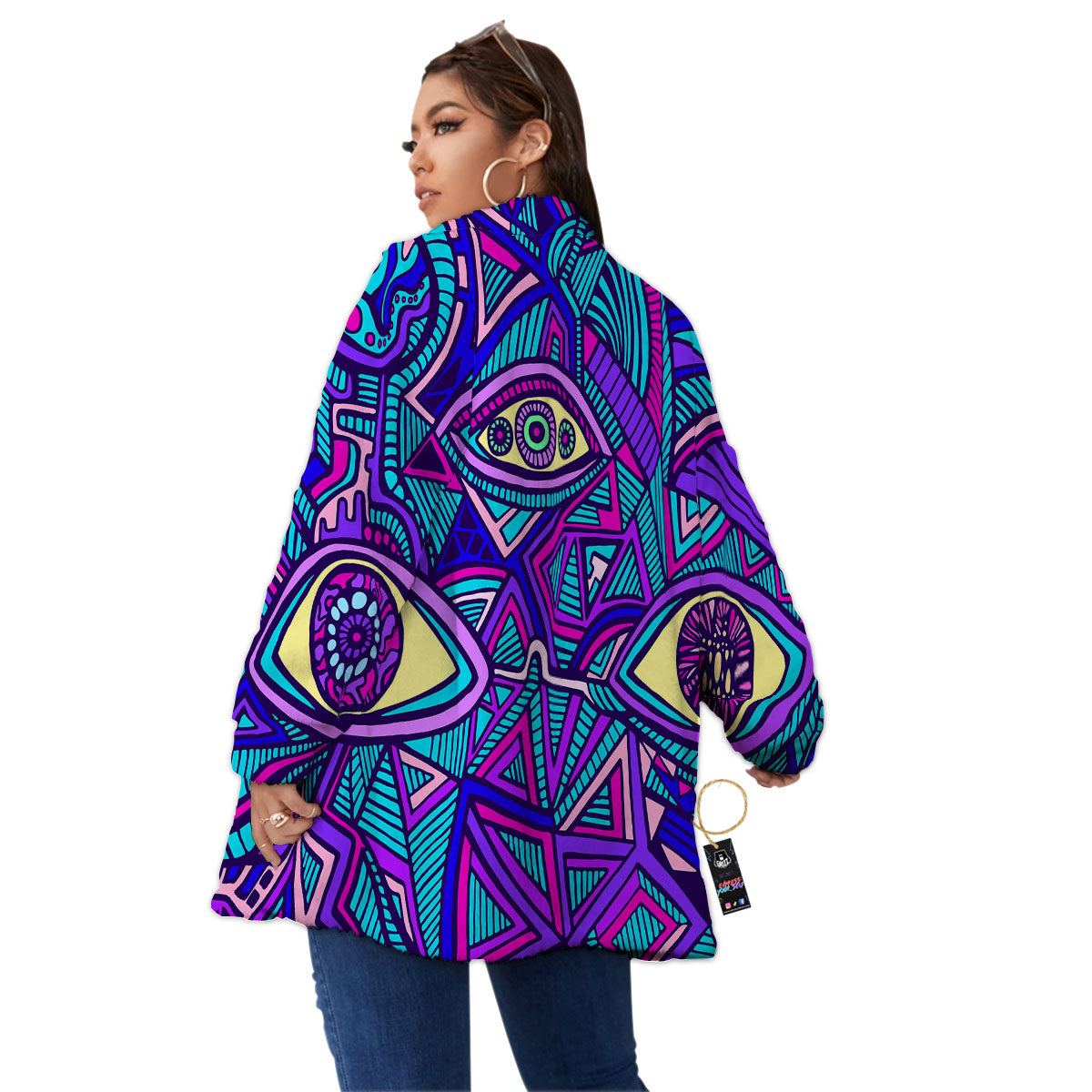 Trippy Ethnic Psychedelic Print Women's Sherpa Jacket-grizzshop