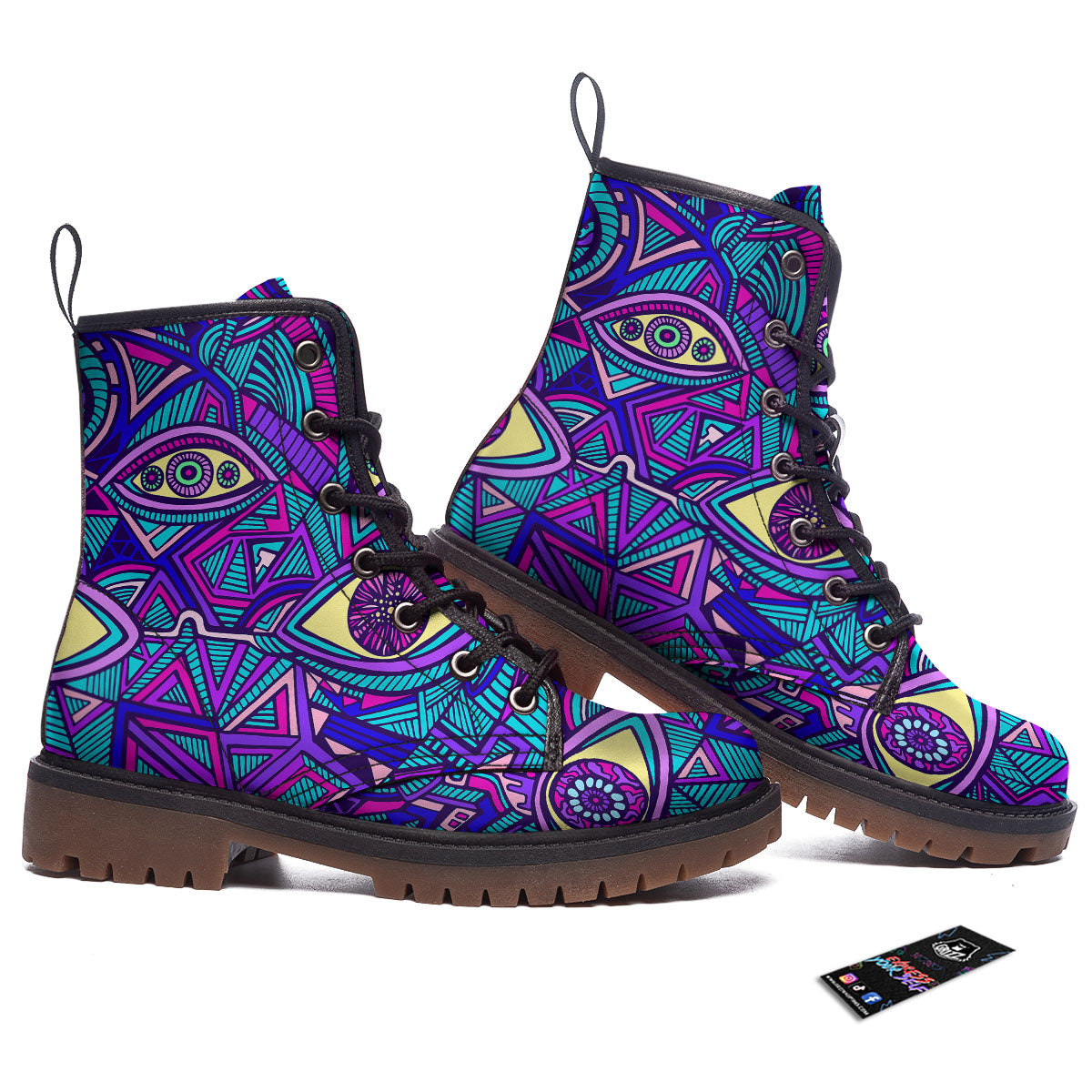 Trippy Ethnic Psychedelic Print Work Boots-grizzshop