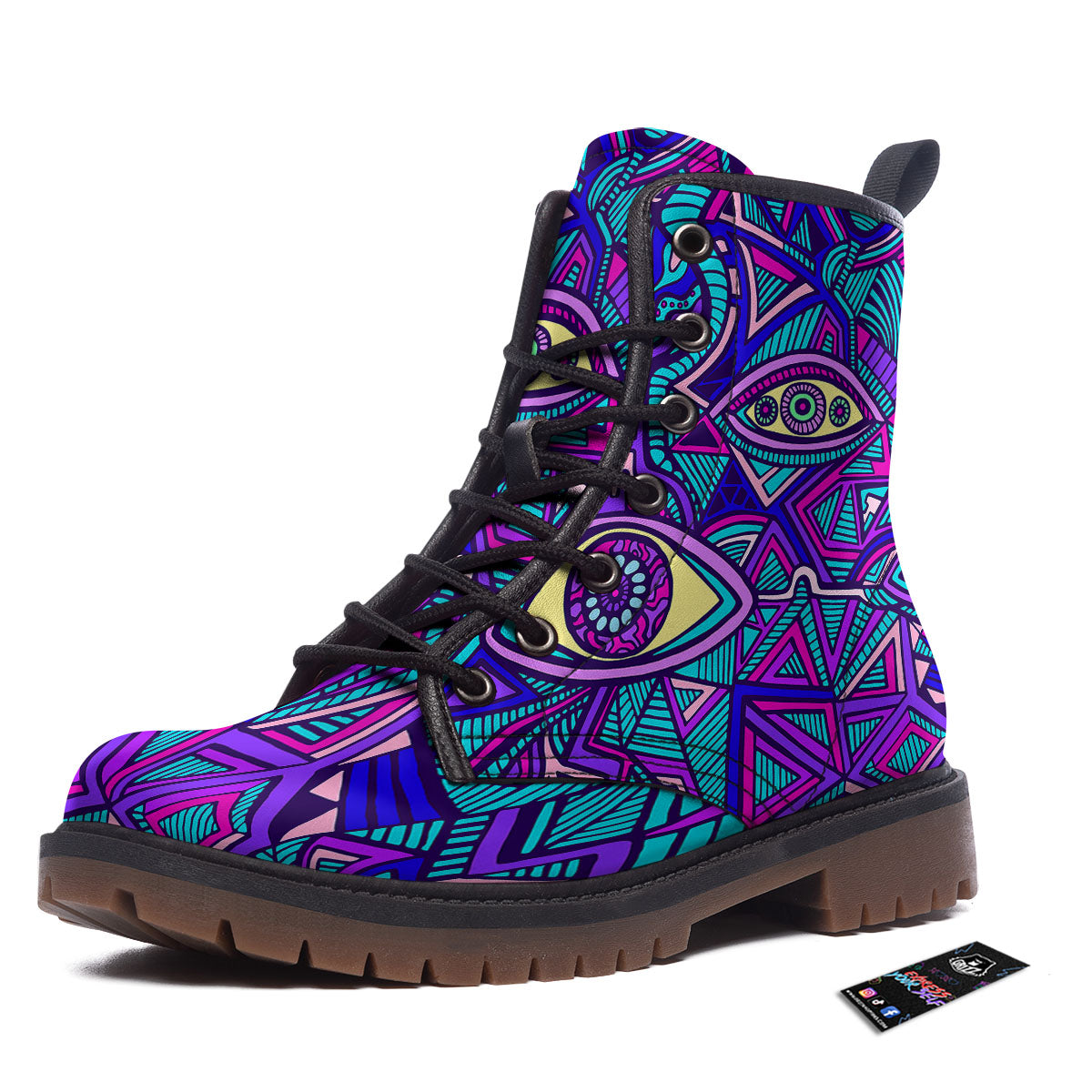 Trippy Ethnic Psychedelic Print Work Boots-grizzshop