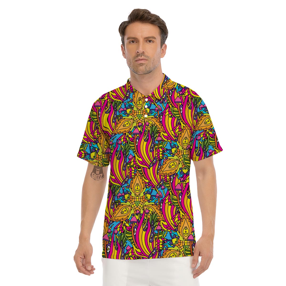 Trippy Hippie Flame Psychedelic Men's Golf Shirts-grizzshop