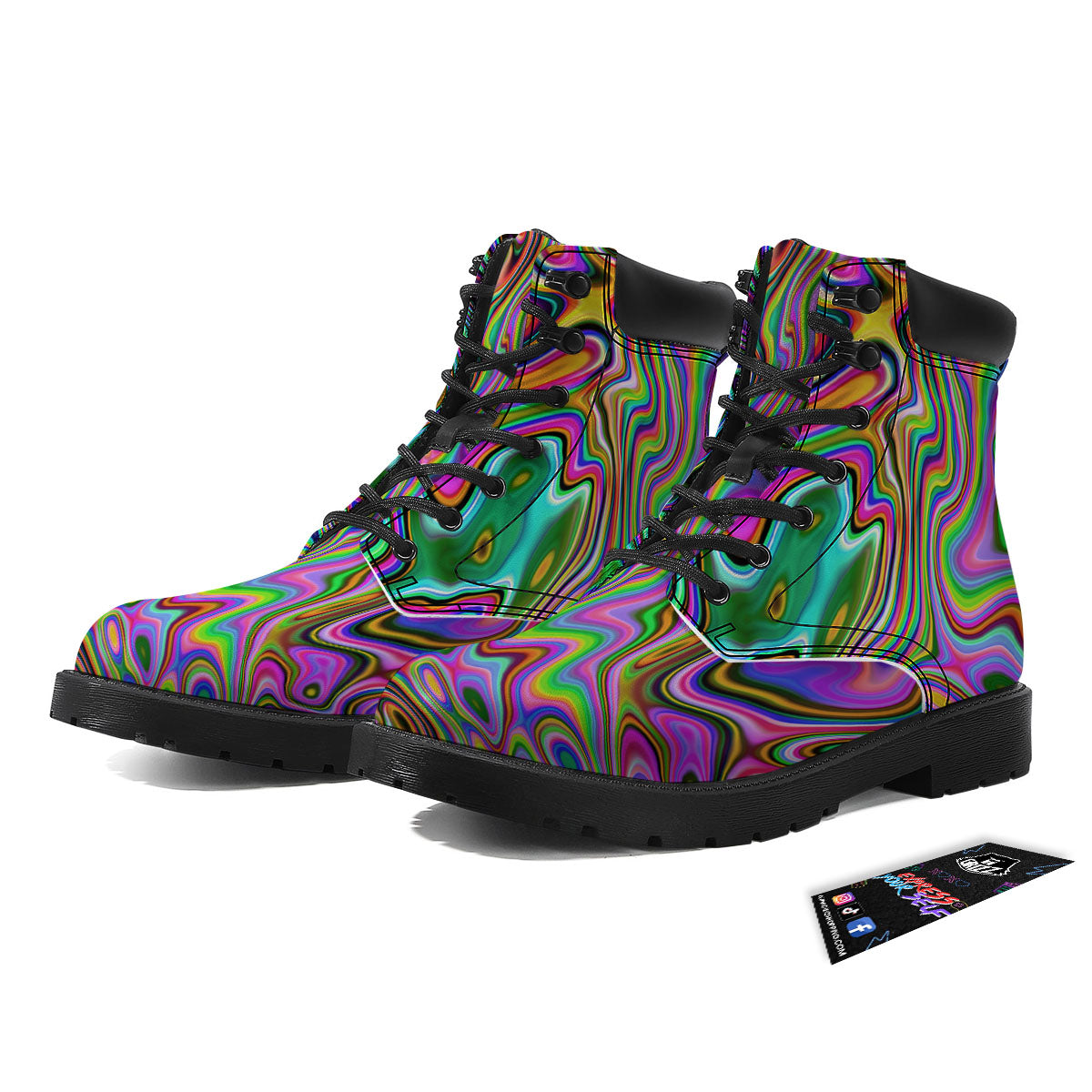 Trippy Liquid Holographic Print Boots-grizzshop