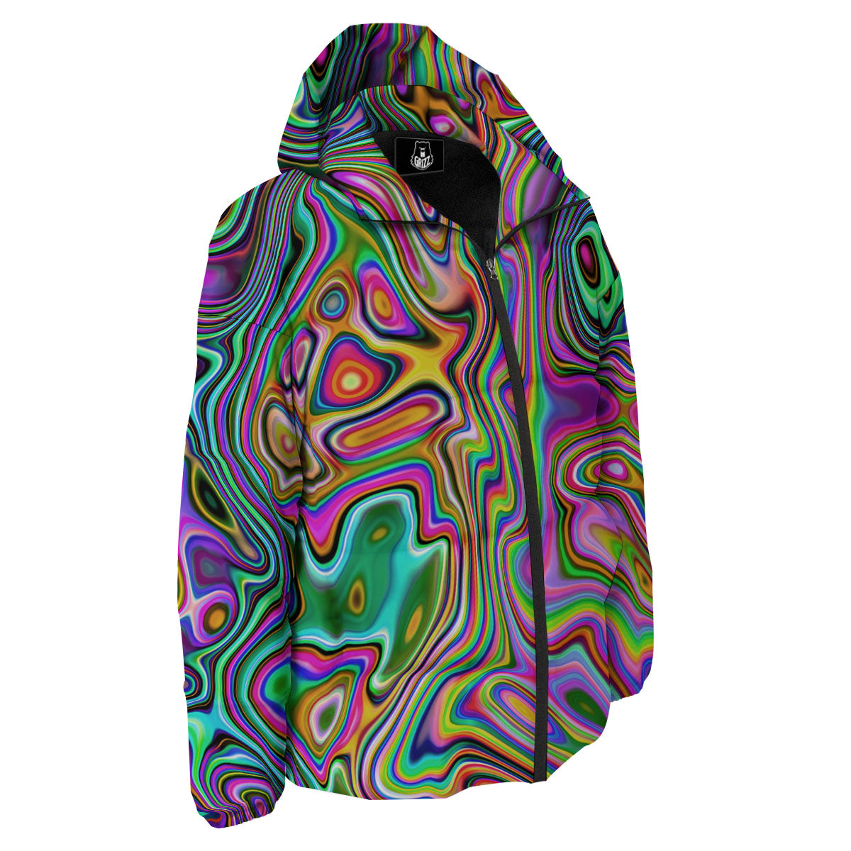 Trippy Liquid Holographic Print Down Jacket-grizzshop