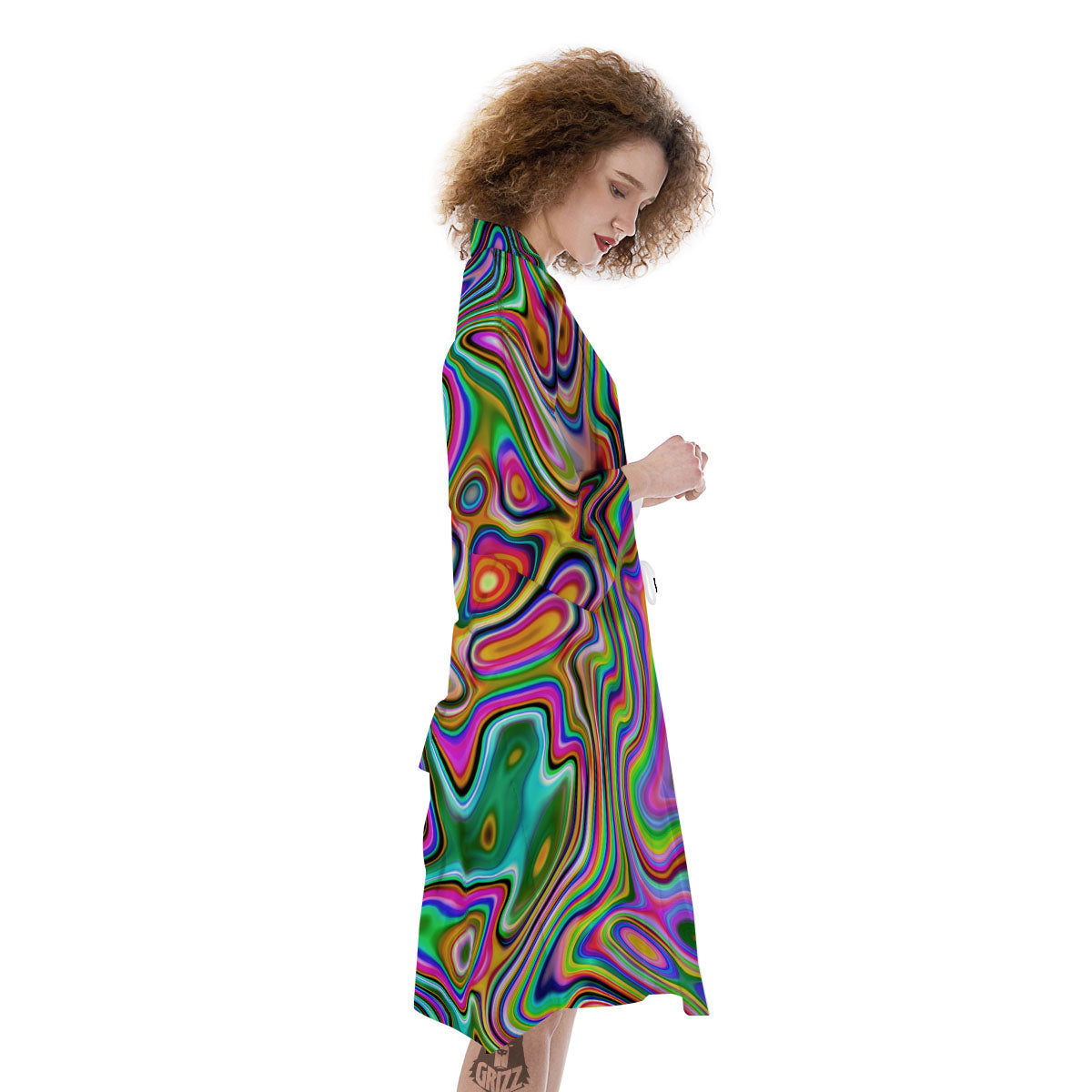 Trippy Liquid Holographic Print Kimono-grizzshop