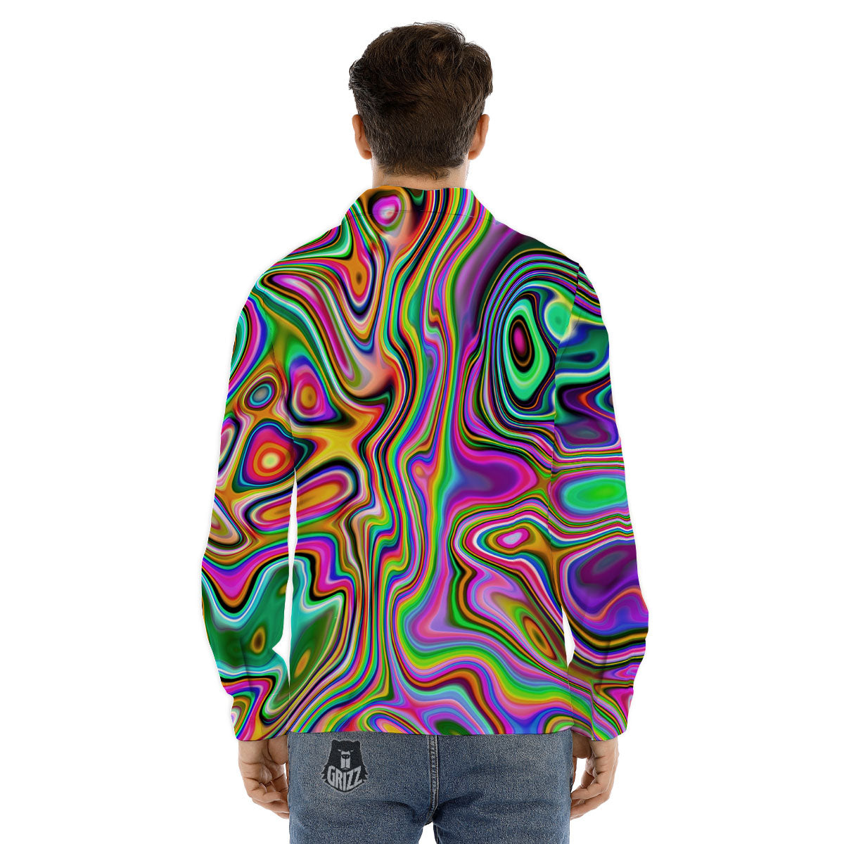 Trippy Liquid Holographic Print Men's Dress Shirts-grizzshop