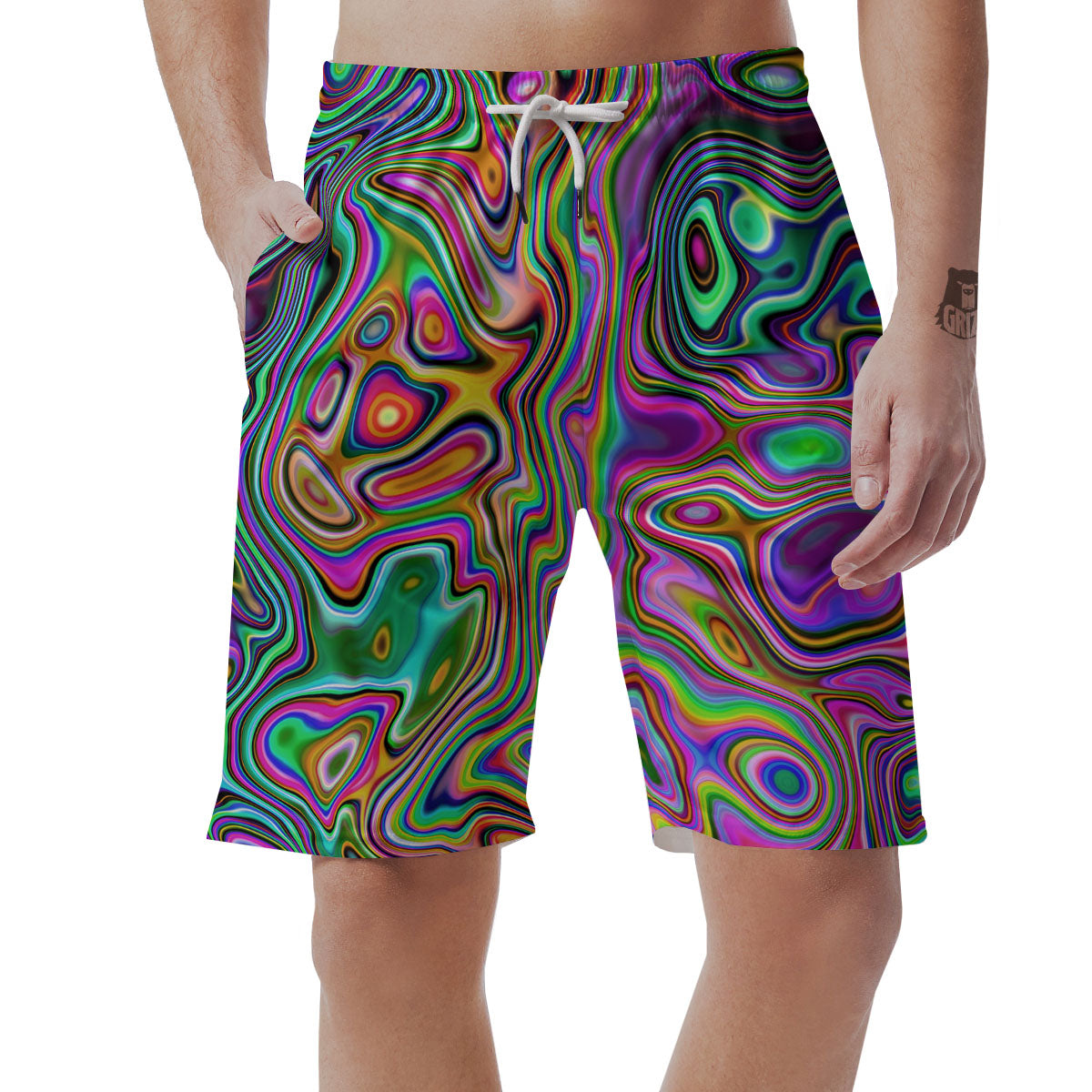 Trippy Liquid Holographic Print Men's Shorts-grizzshop