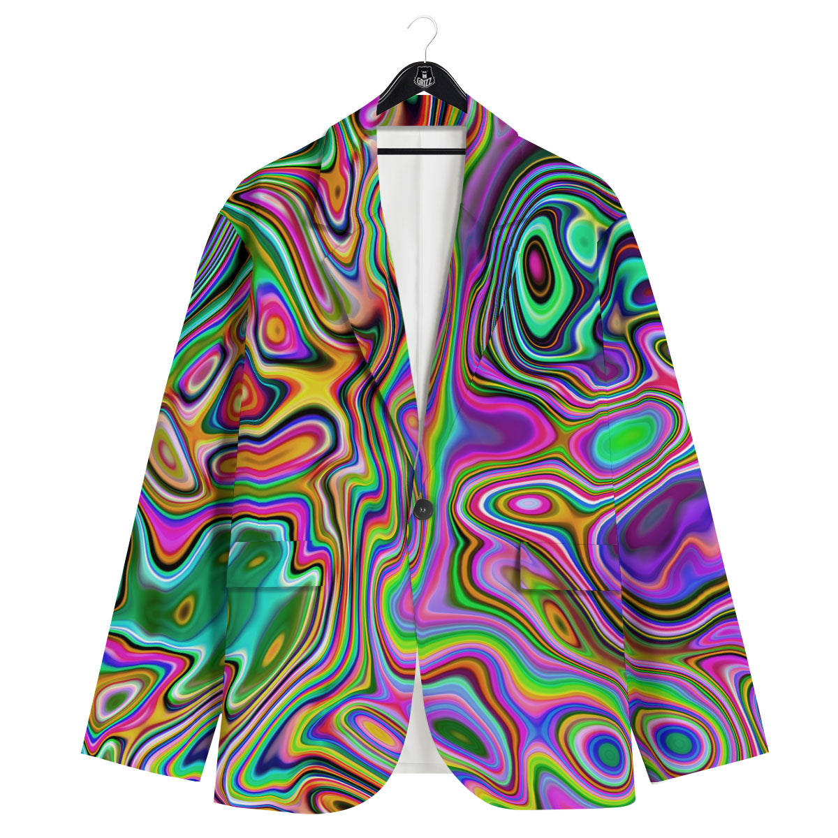 Trippy Liquid Holographic Print Men's Sport Coat-grizzshop