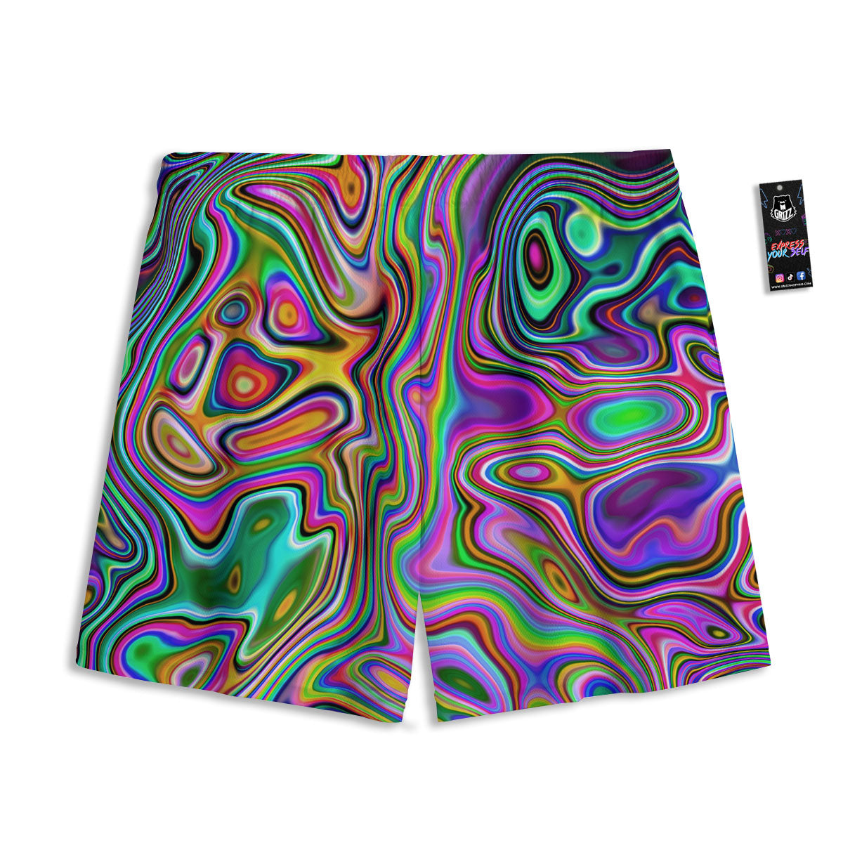 Trippy Liquid Holographic Print Mesh Shorts