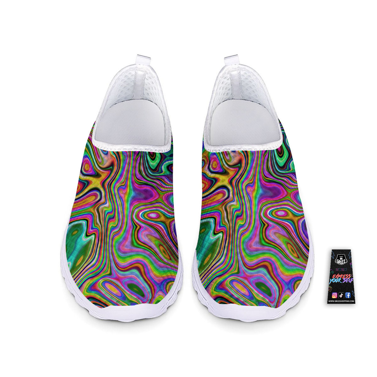 Trippy Liquid Holographic Print Nurse Shoes-grizzshop