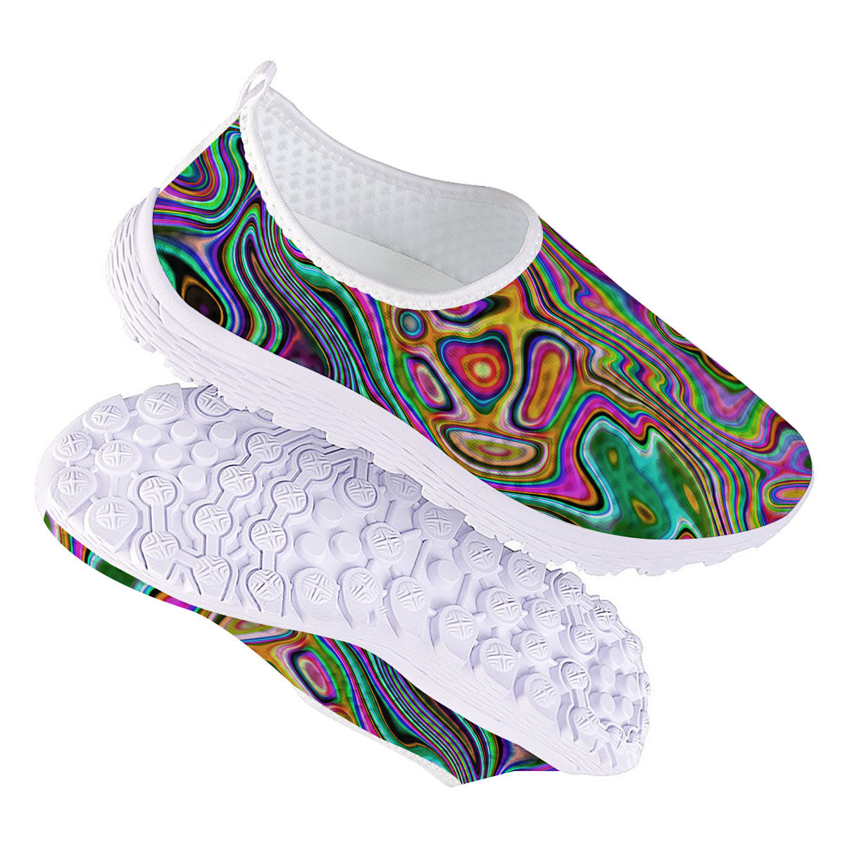 Trippy Liquid Holographic Print Nurse Shoes-grizzshop