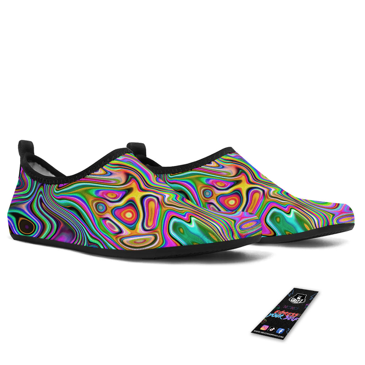 Trippy Liquid Holographic Print Water Shoes-grizzshop