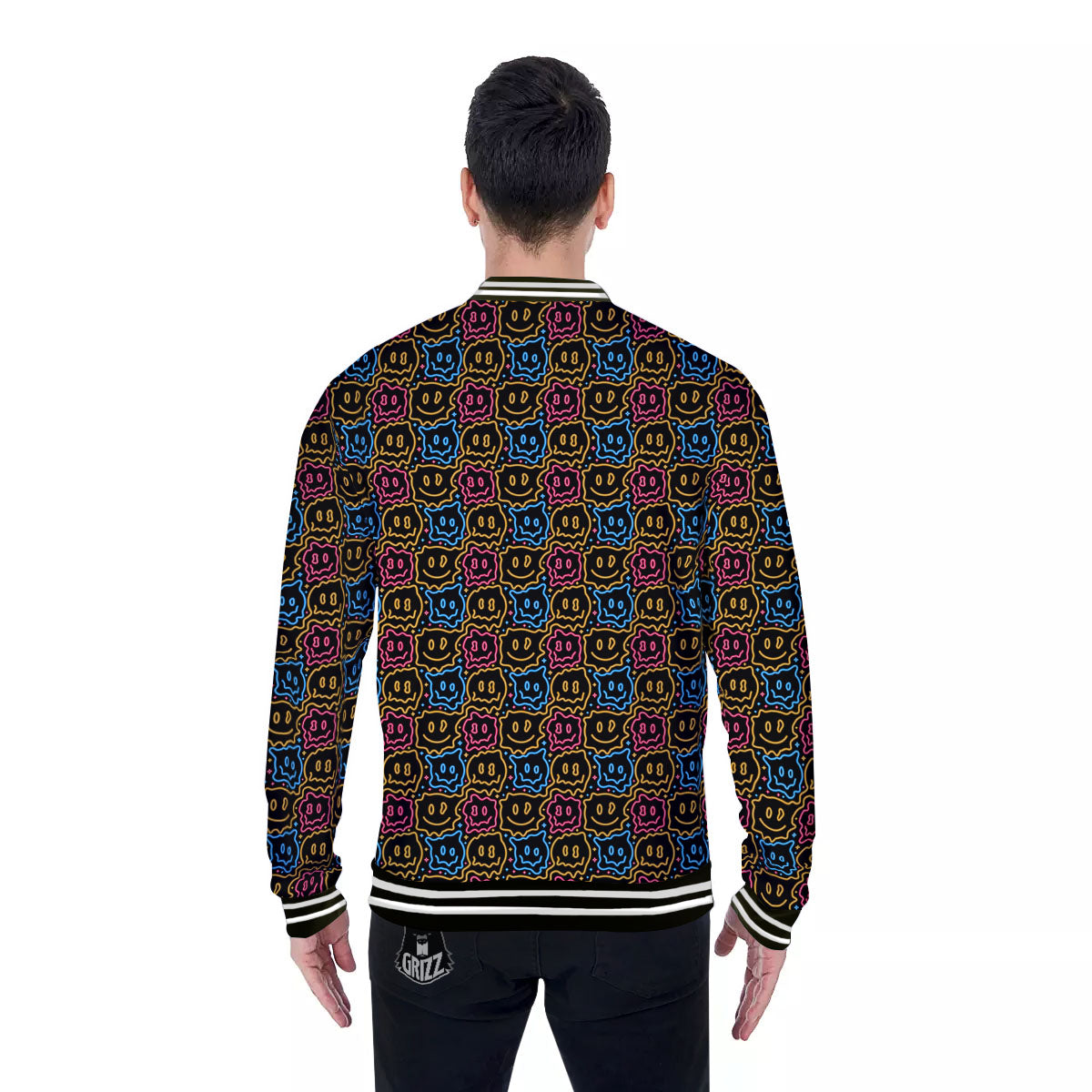 Trippy Neon Psychedelic Print Baseball Jacket-grizzshop