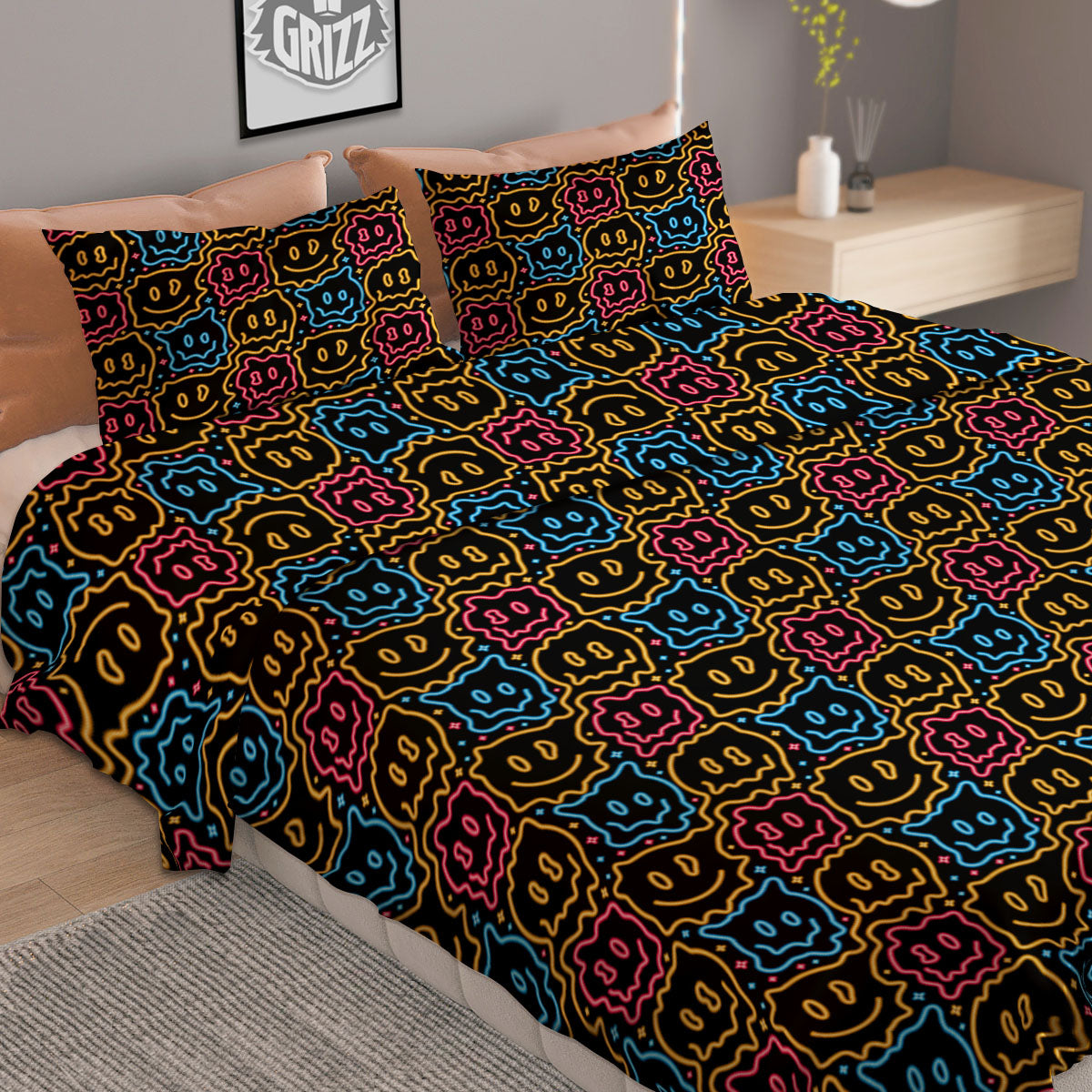 Trippy Neon Psychedelic Print Duvet Cover Bedding Set