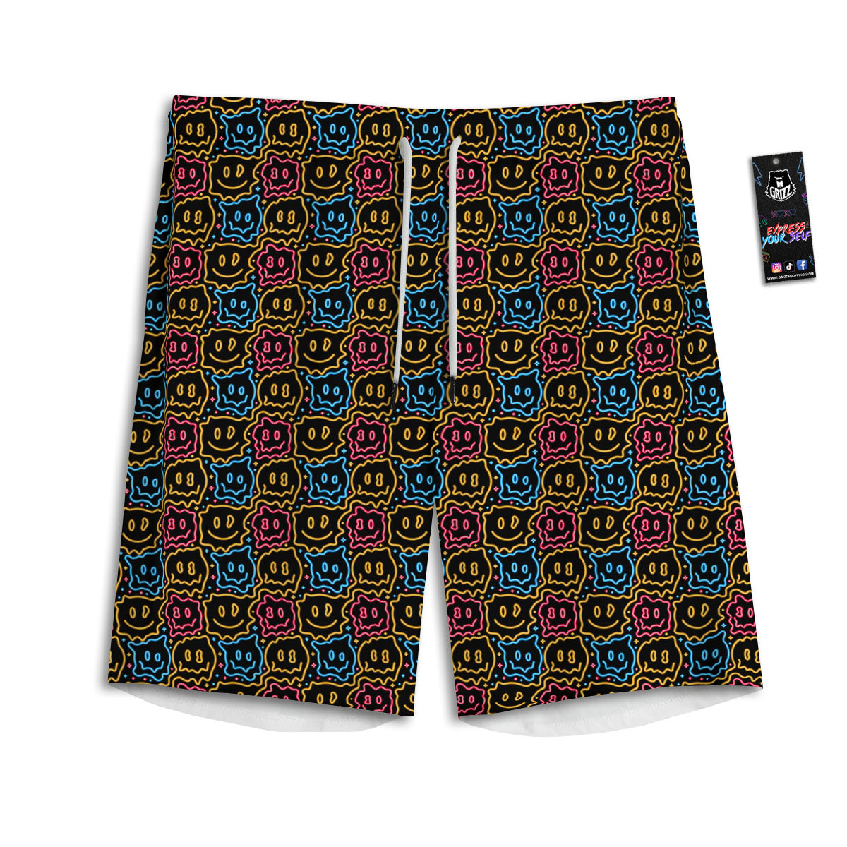 Trippy Neon Psychedelic Print Men's Athletic Shorts
