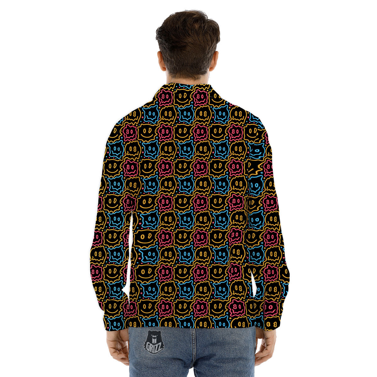 Trippy Neon Psychedelic Print Men's Dress Shirts-grizzshop