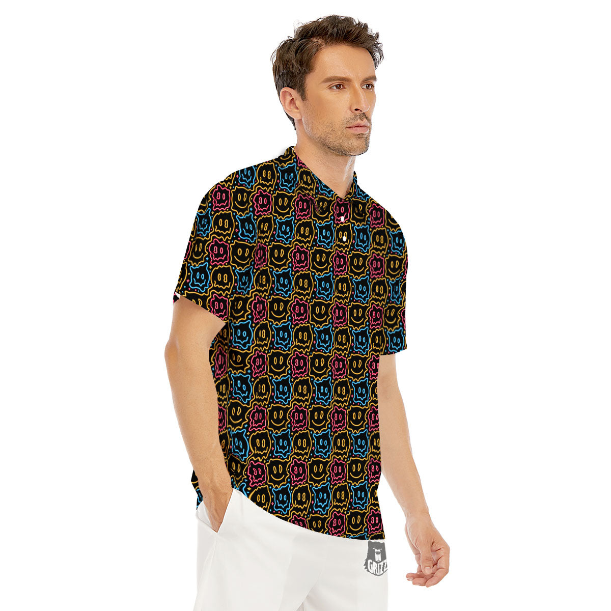 Trippy Neon Psychedelic Print Men's Golf Shirts-grizzshop