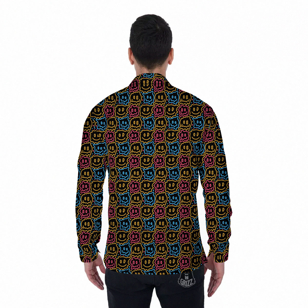 Trippy Neon Psychedelic Print Men's Long Sleeve Shirts-grizzshop