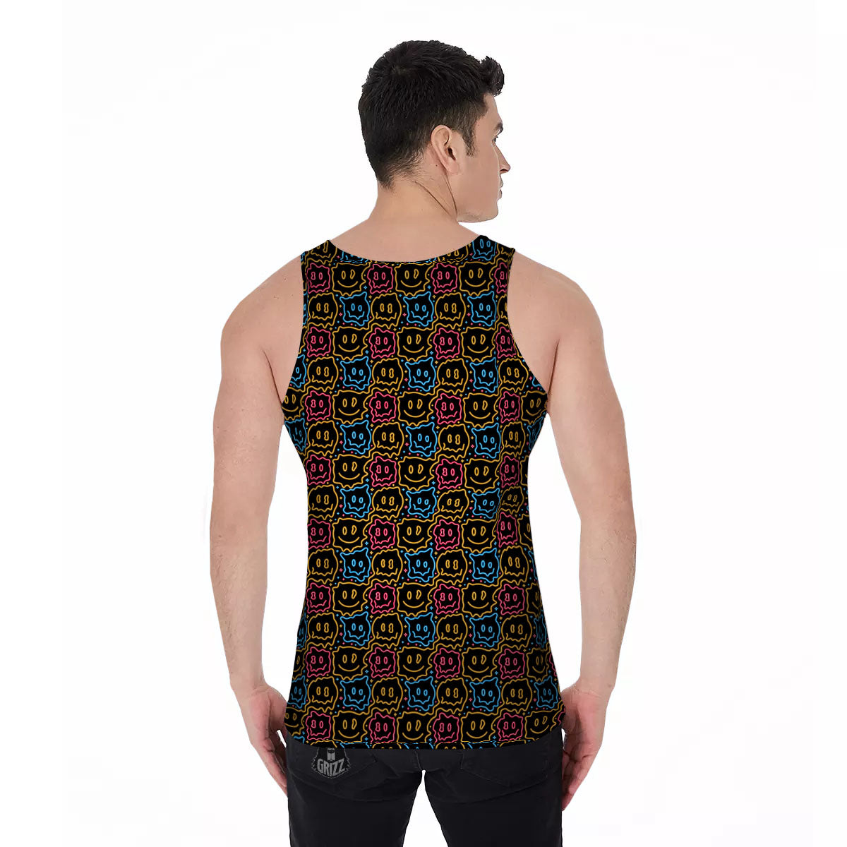 Trippy Neon Psychedelic Print Men's Tank Top-grizzshop