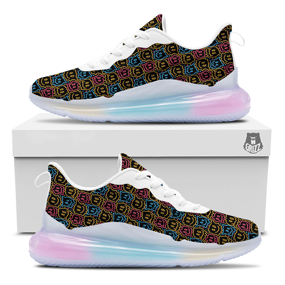 Trippy Neon Psychedelic Print Running Sneakers-grizzshop