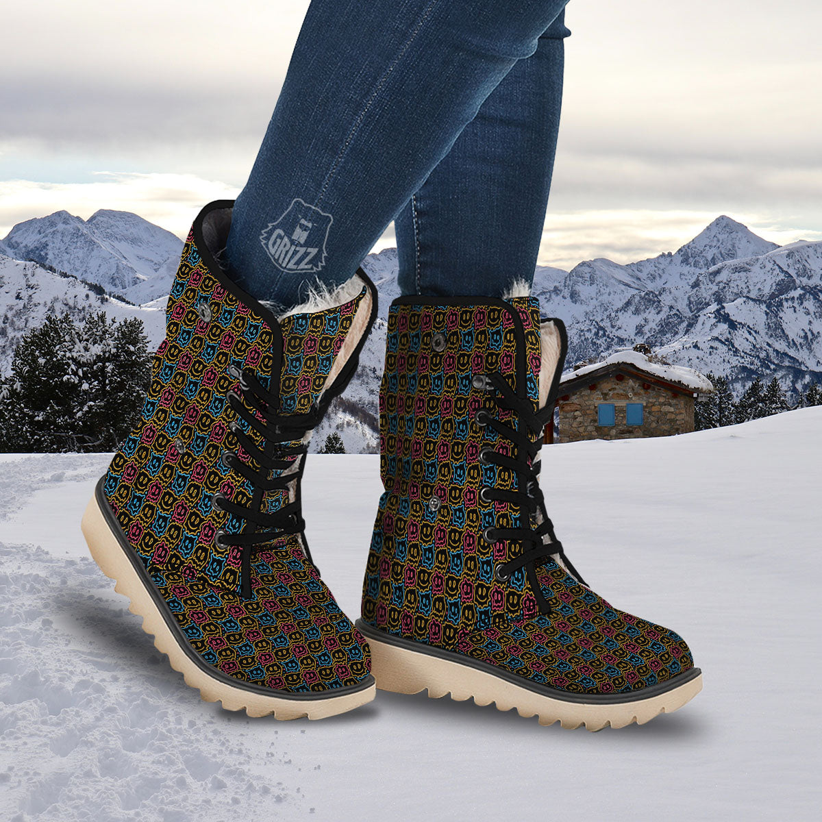 Trippy Neon Psychedelic Print Snow Boots-grizzshop