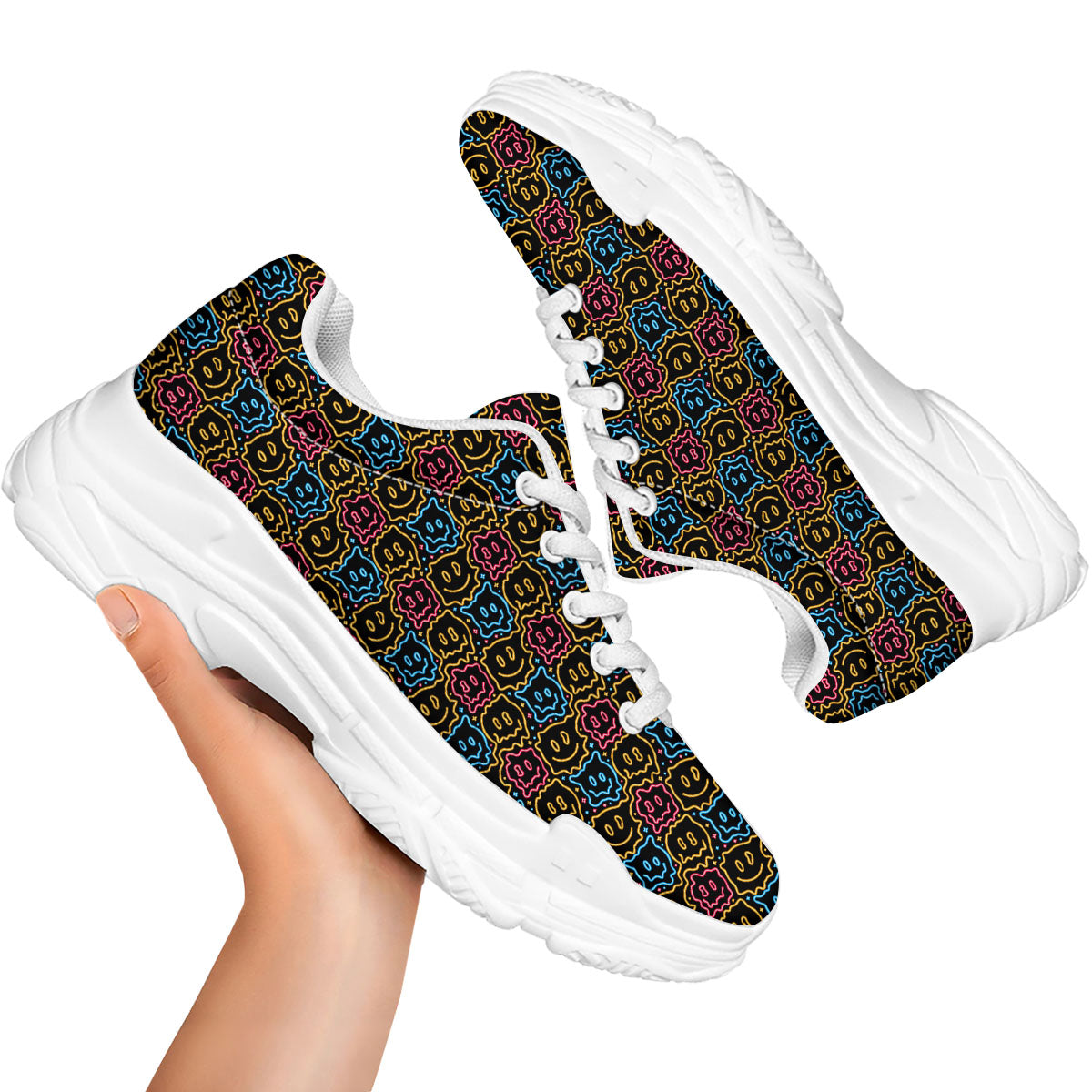 Trippy Neon Psychedelic Print White Chunky Shoes-grizzshop