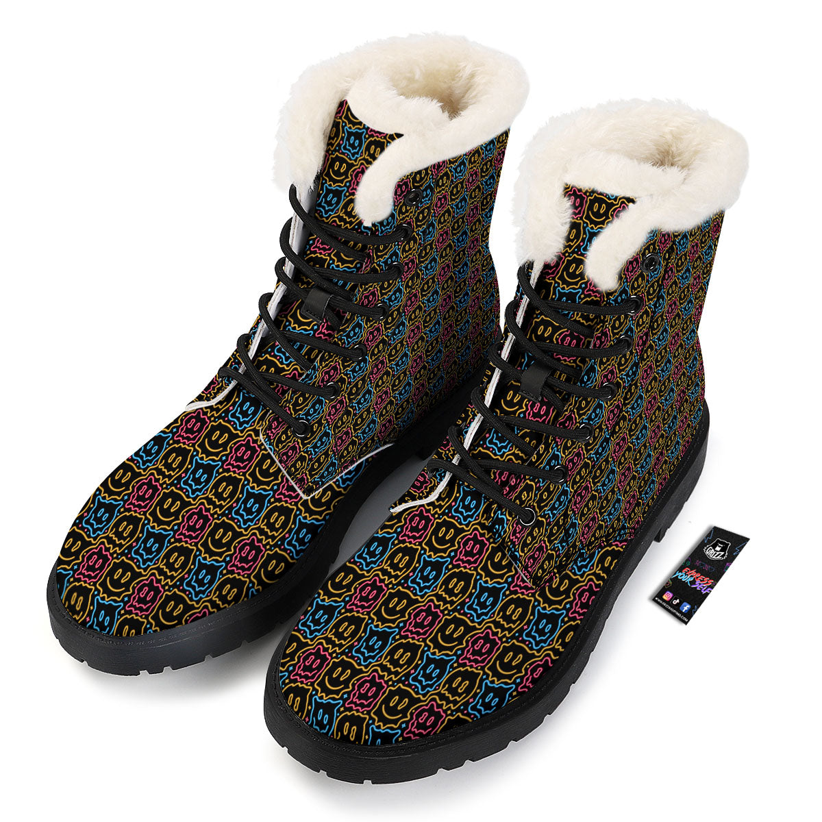 Trippy Neon Psychedelic Print Winter Boots-grizzshop