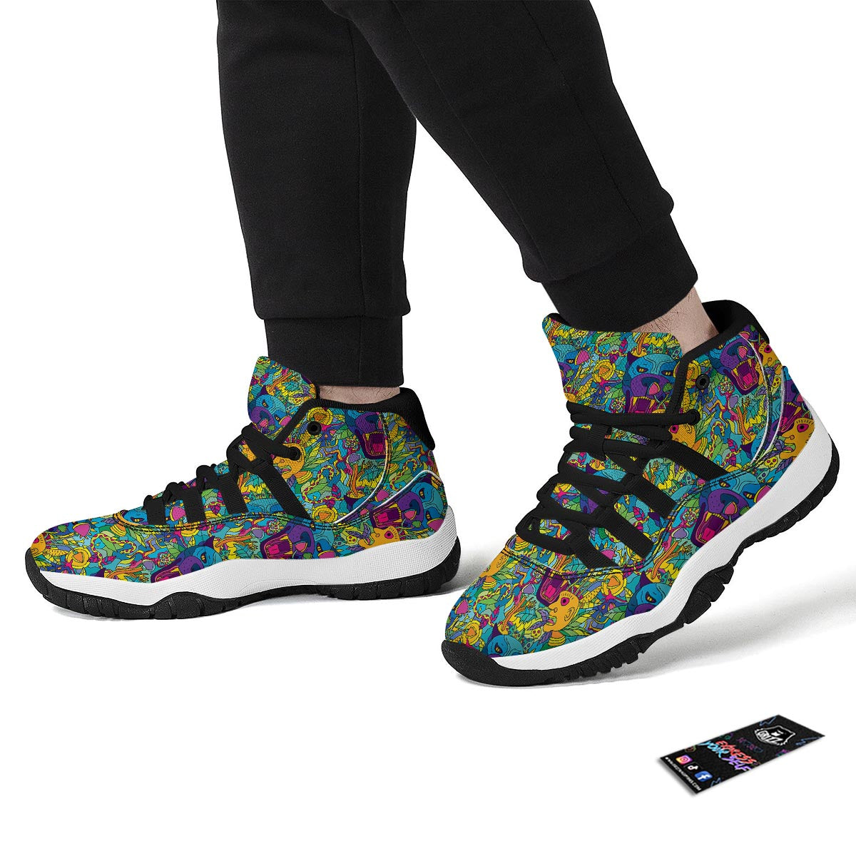 Trippy Pattern Print Black Bball Shoes-grizzshop