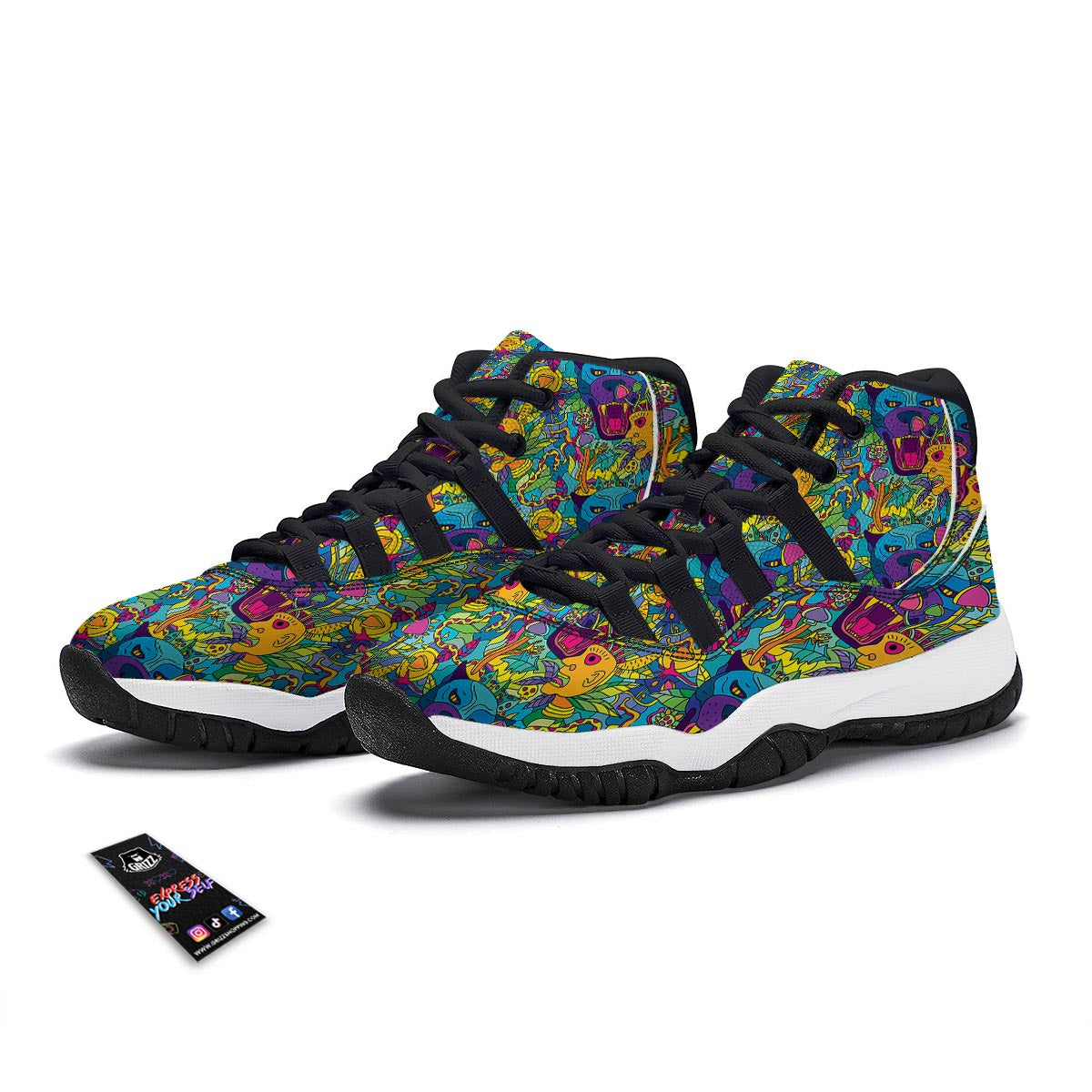 Trippy Pattern Print Black Bball Shoes-grizzshop
