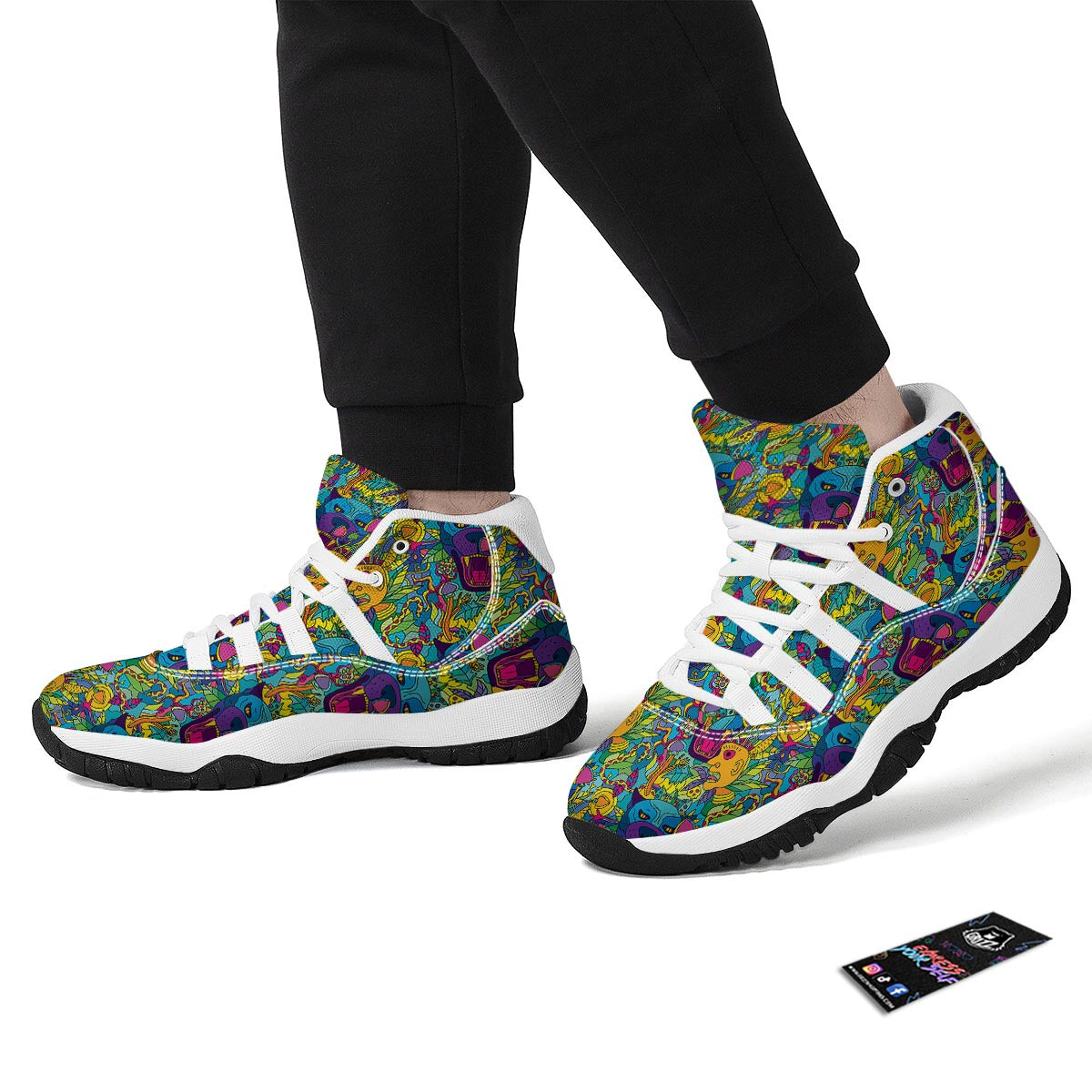 Trippy Pattern Print White Bball Shoes-grizzshop