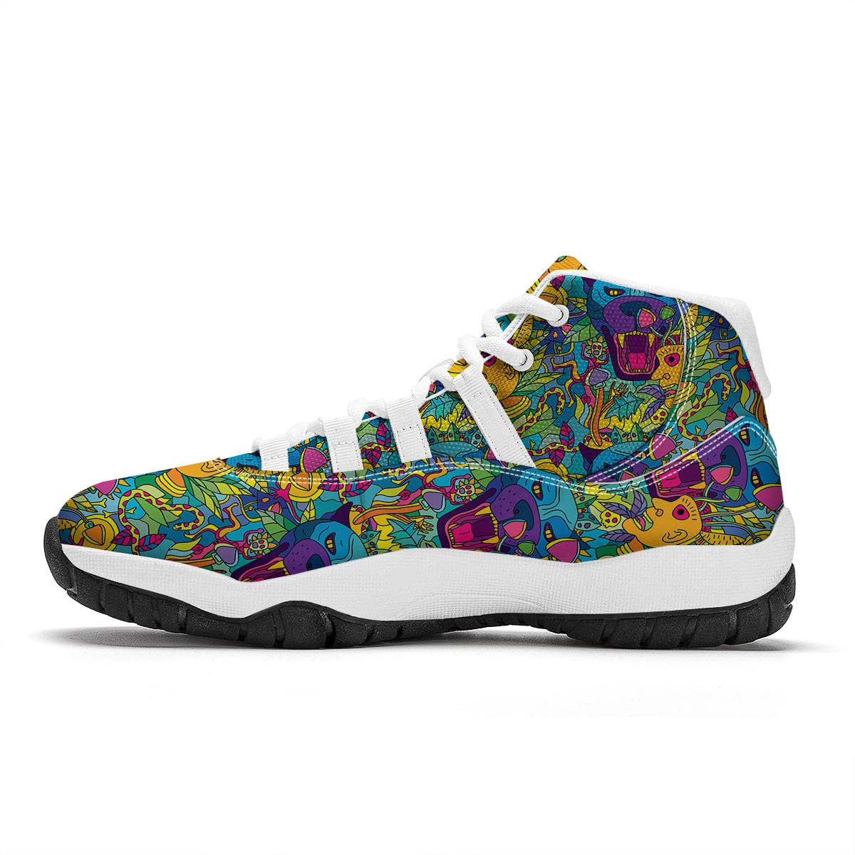 Trippy Pattern Print White Bball Shoes-grizzshop