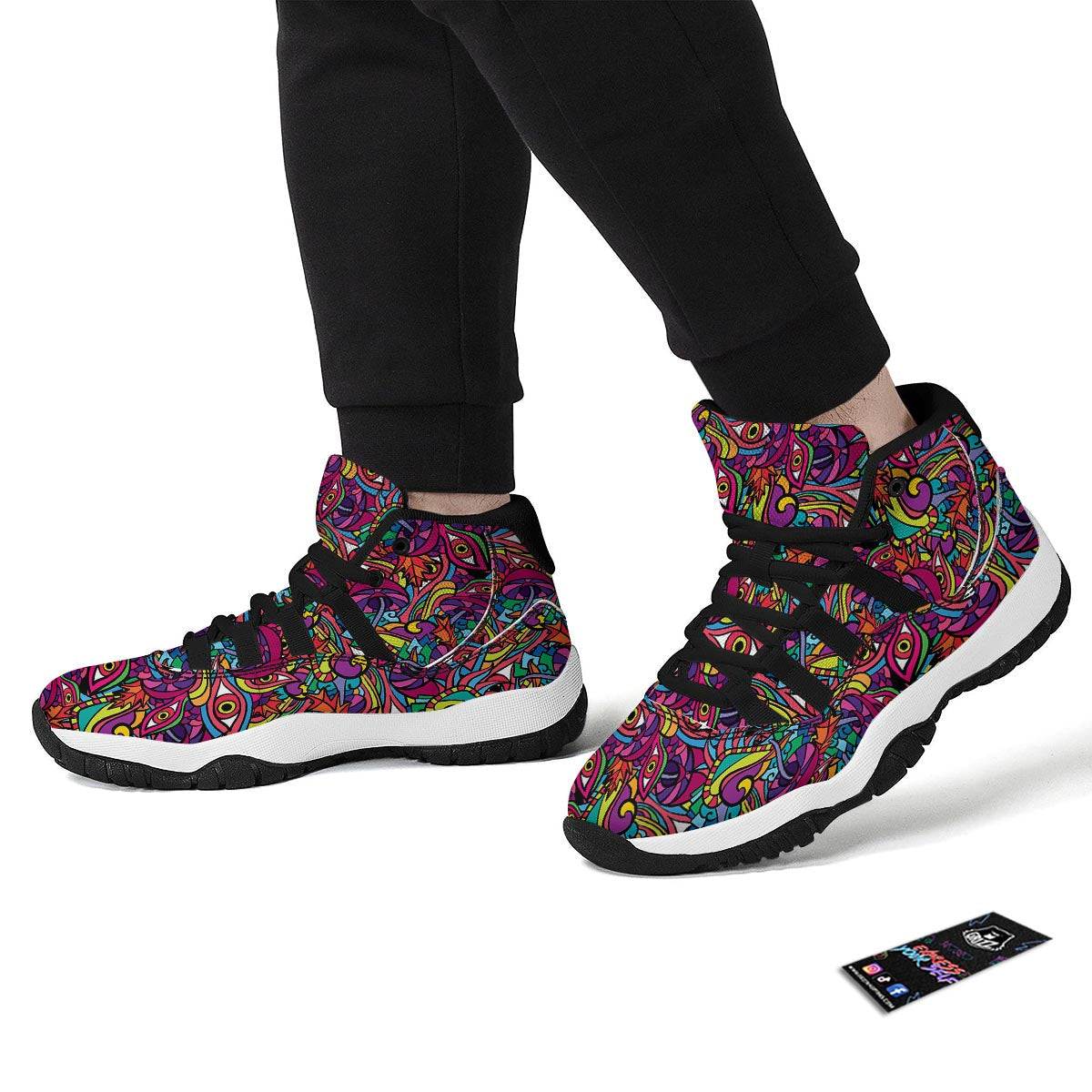 Trippy Print Pattern Black Bball Shoes-grizzshop