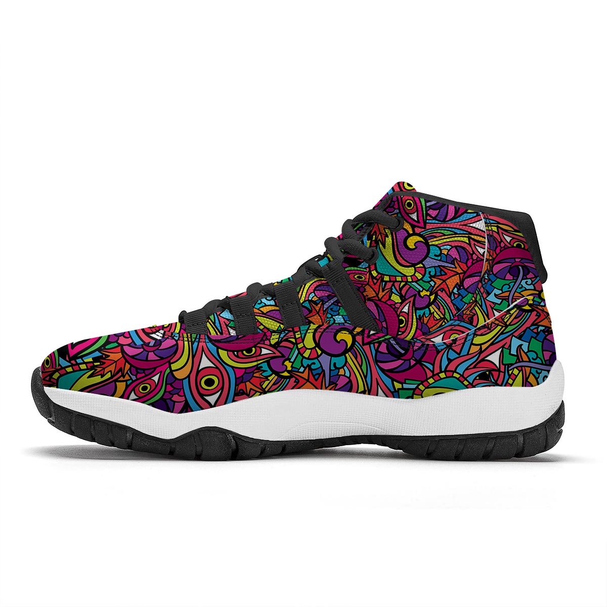 Trippy Print Pattern Black Bball Shoes-grizzshop