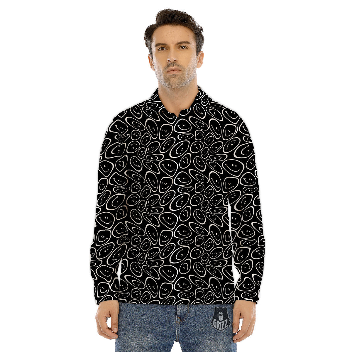 Trippy Psychedelic Dark Print Men's Dress Shirts-grizzshop
