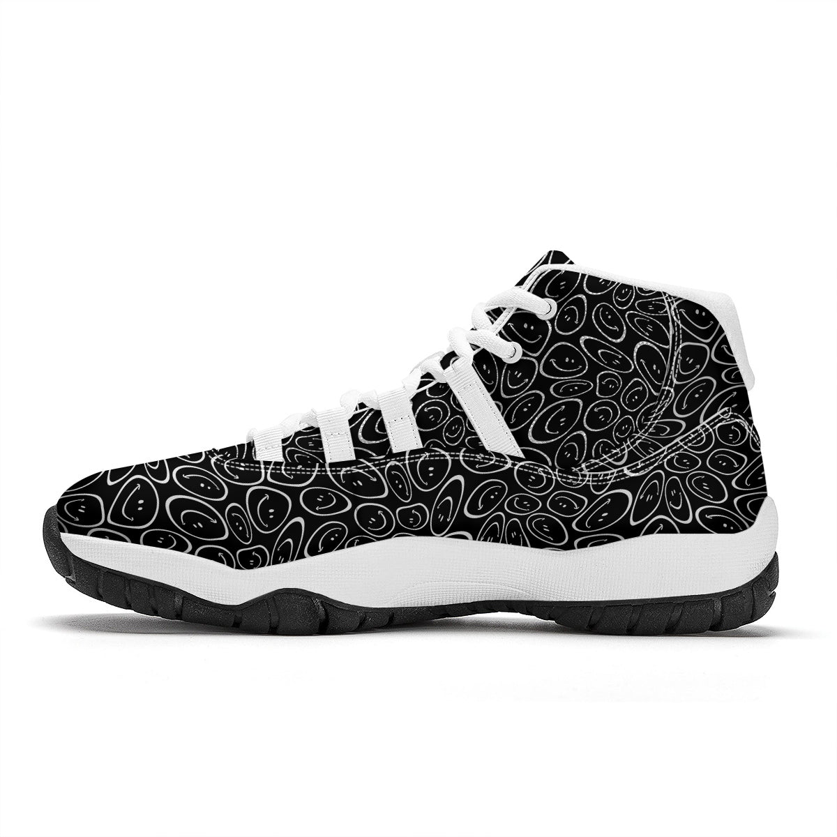 Trippy Psychedelic Dark Print White Bball Shoes-grizzshop