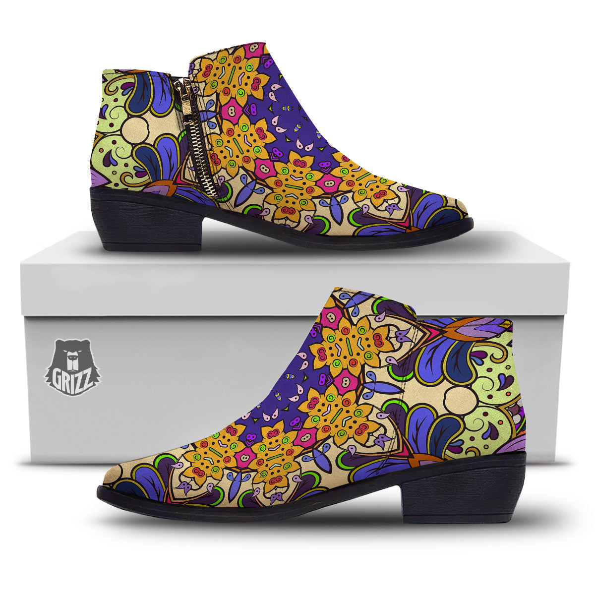 Trippy Psychedelic Ethnic Print Ankle Boots-grizzshop